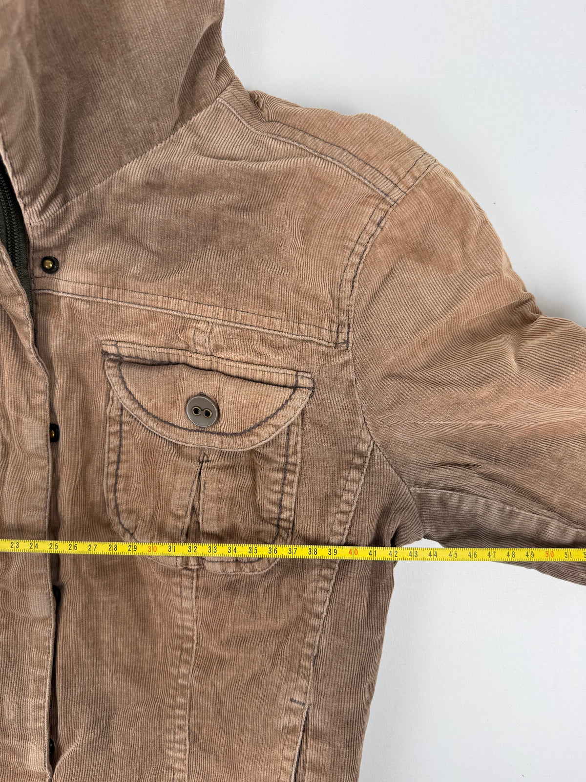 Brown ribbed denim biker jacket (L)