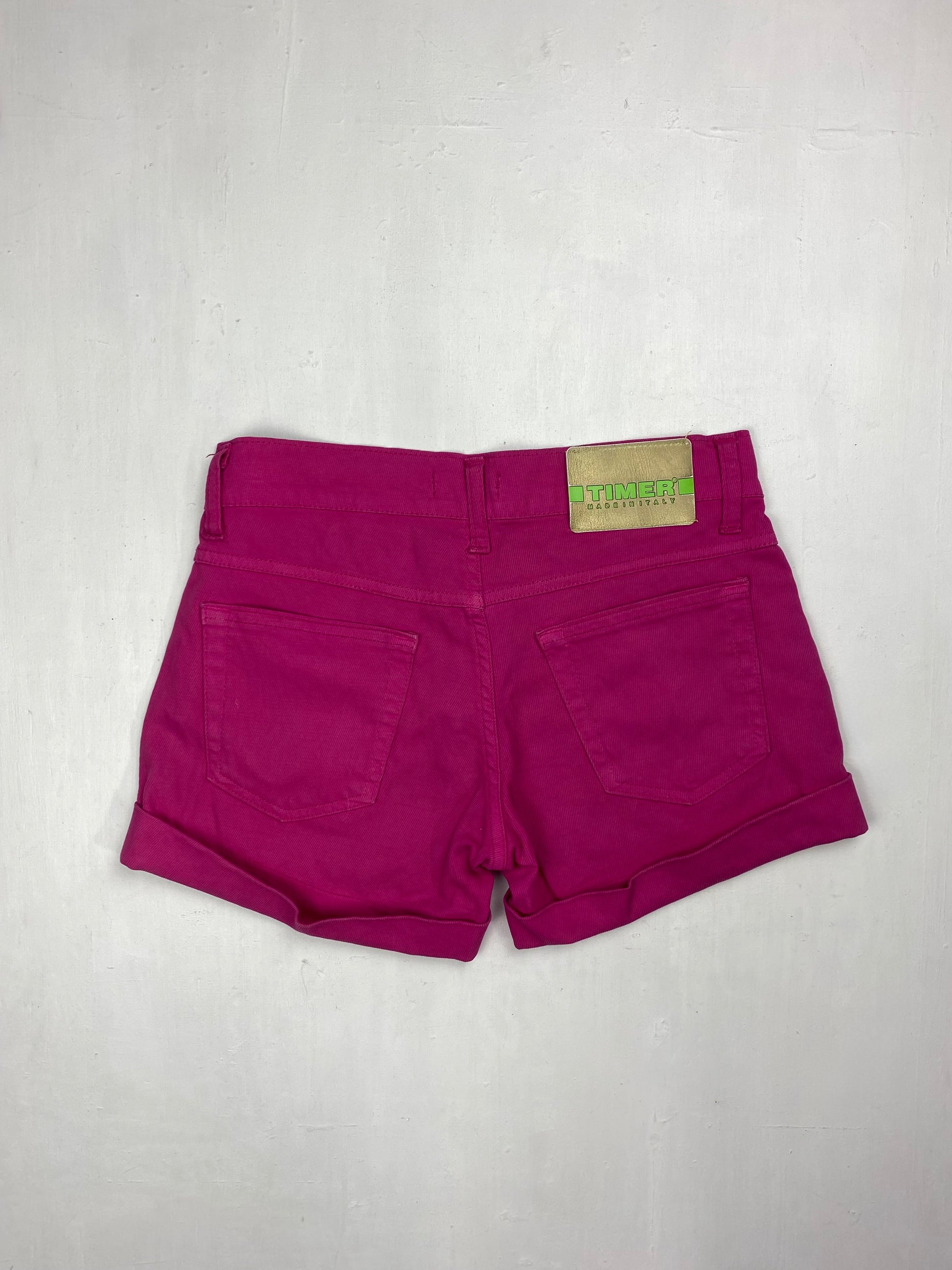 Pink low rise denim mini short (XS)