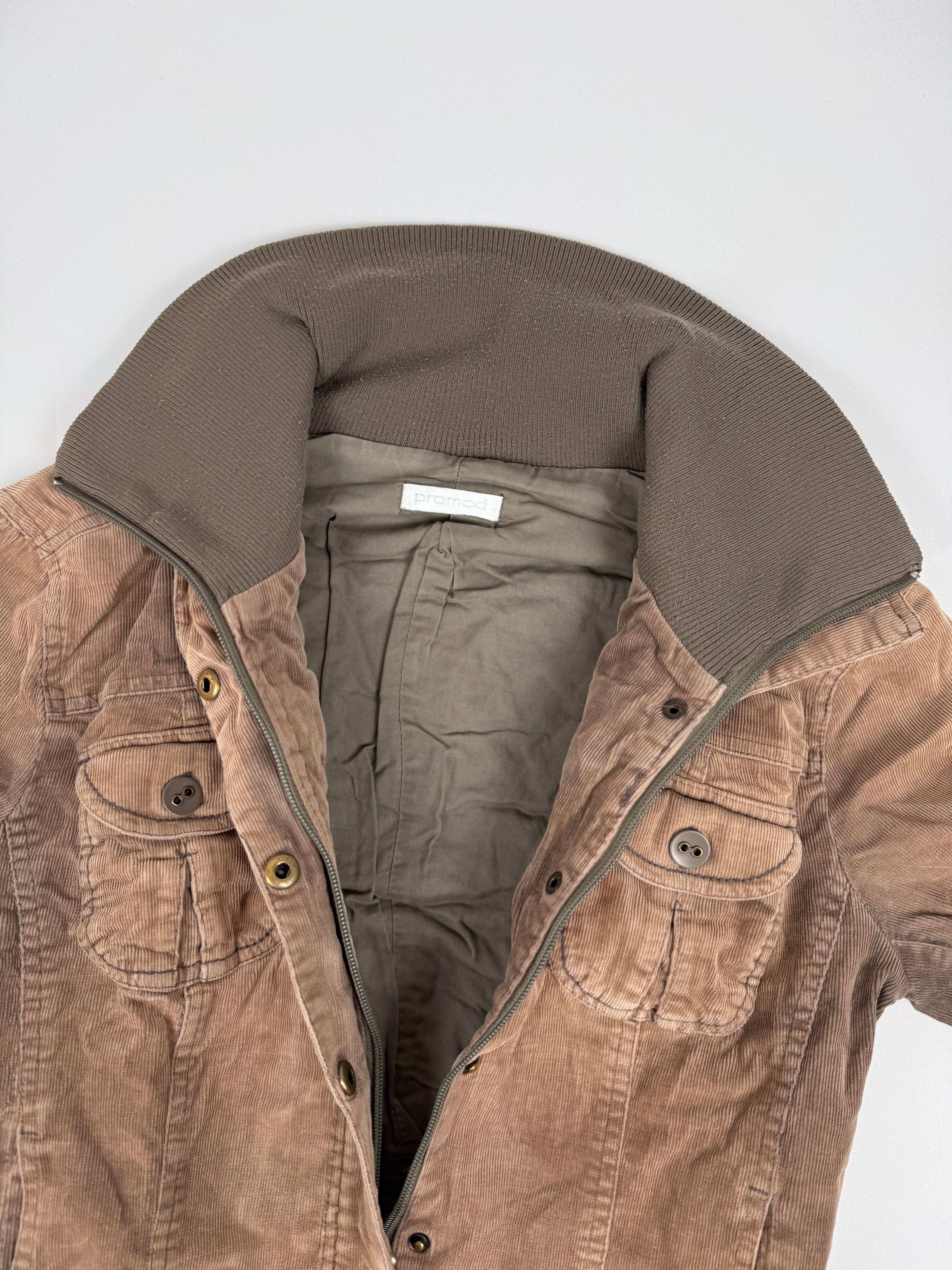 Brown ribbed denim biker jacket (L)