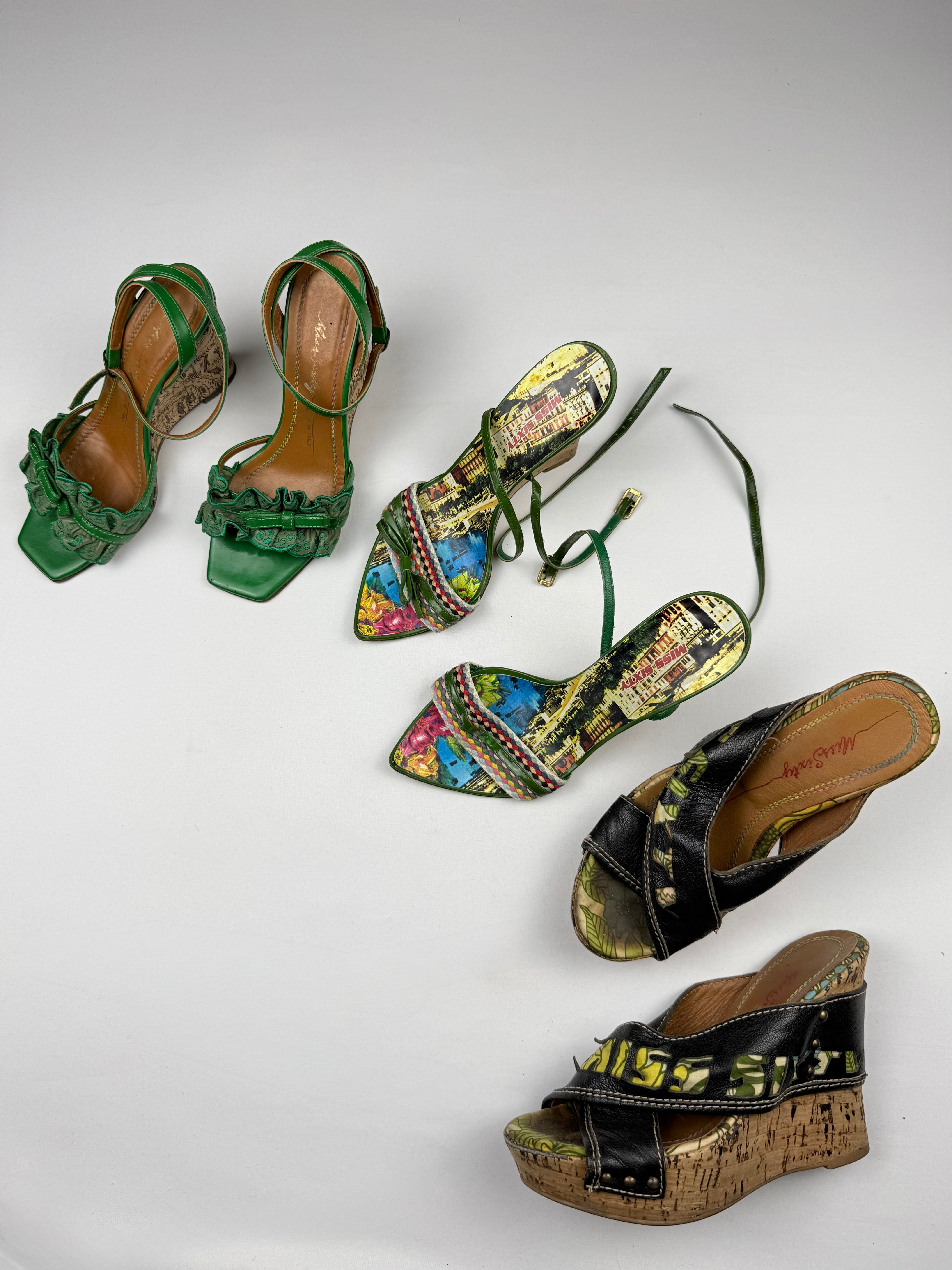 Green leather pointed toes wedge heels (37)