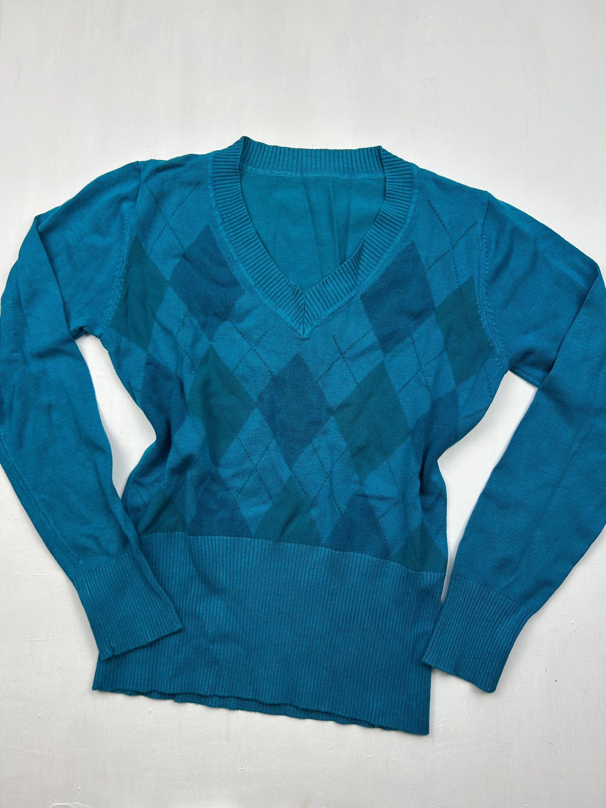 Blue elastic waist V neck jumper (S/M)