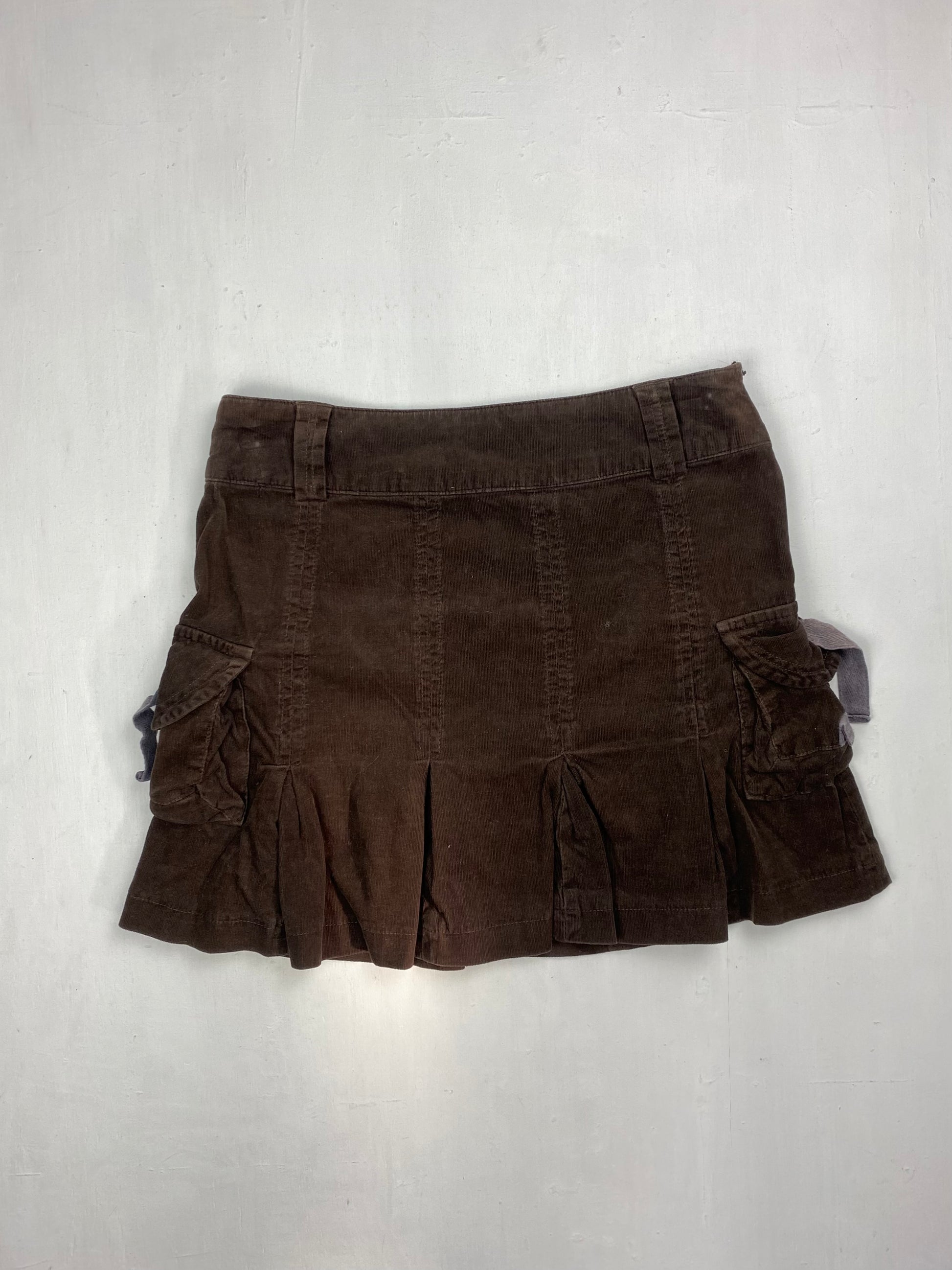 Brown cargo ribbed denim mini skirt (S)