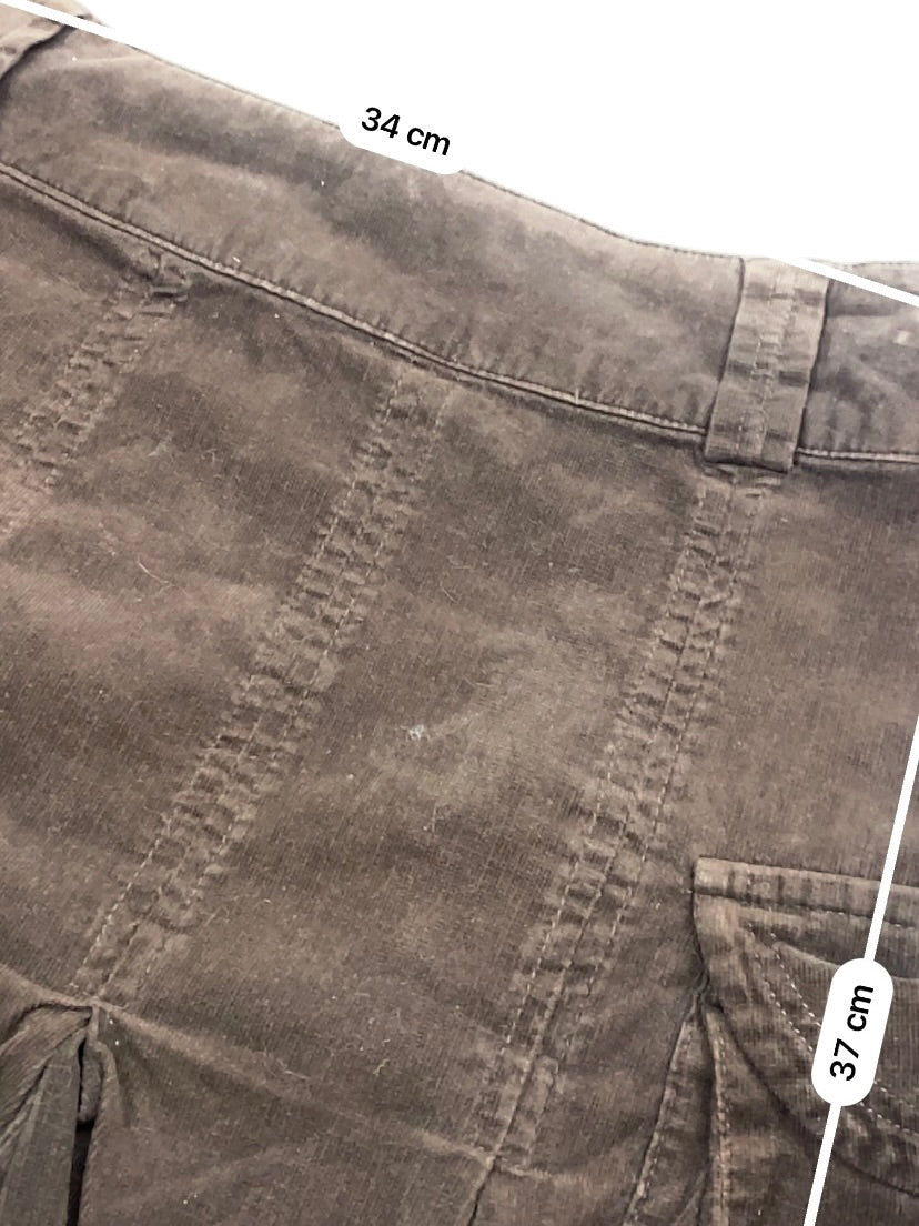 Brown cargo ribbed denim mini skirt (S)