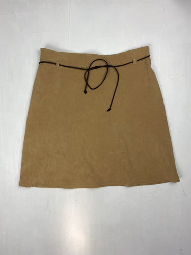Beige velvet denim mini skirt (S)
