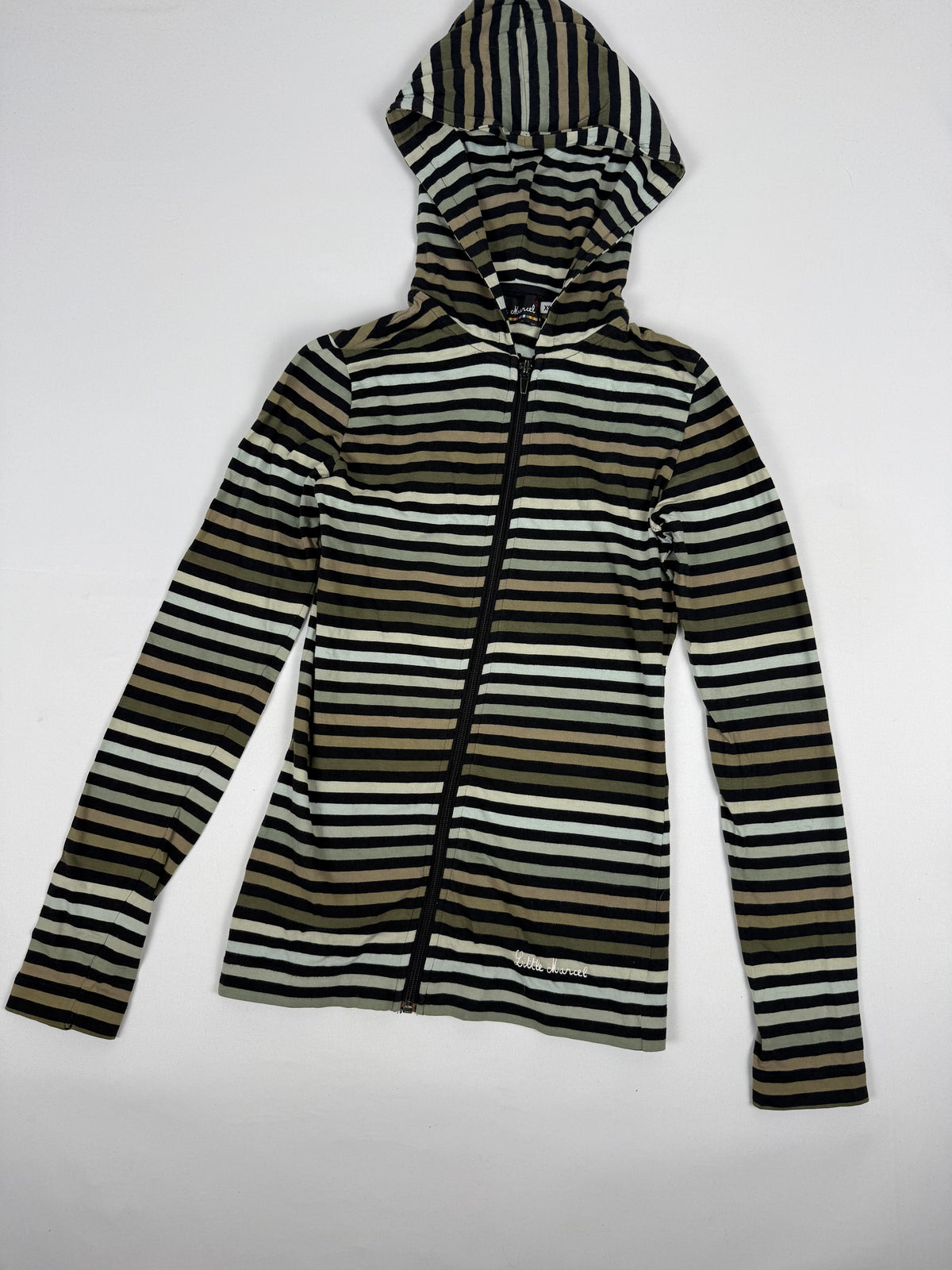 Khaki striped cotton hoodie (XS)