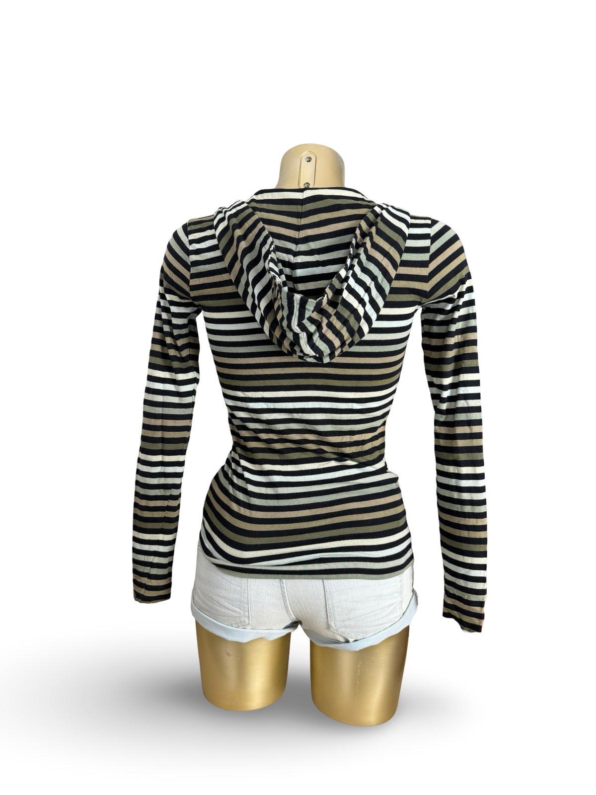 Khaki striped cotton hoodie (XS)