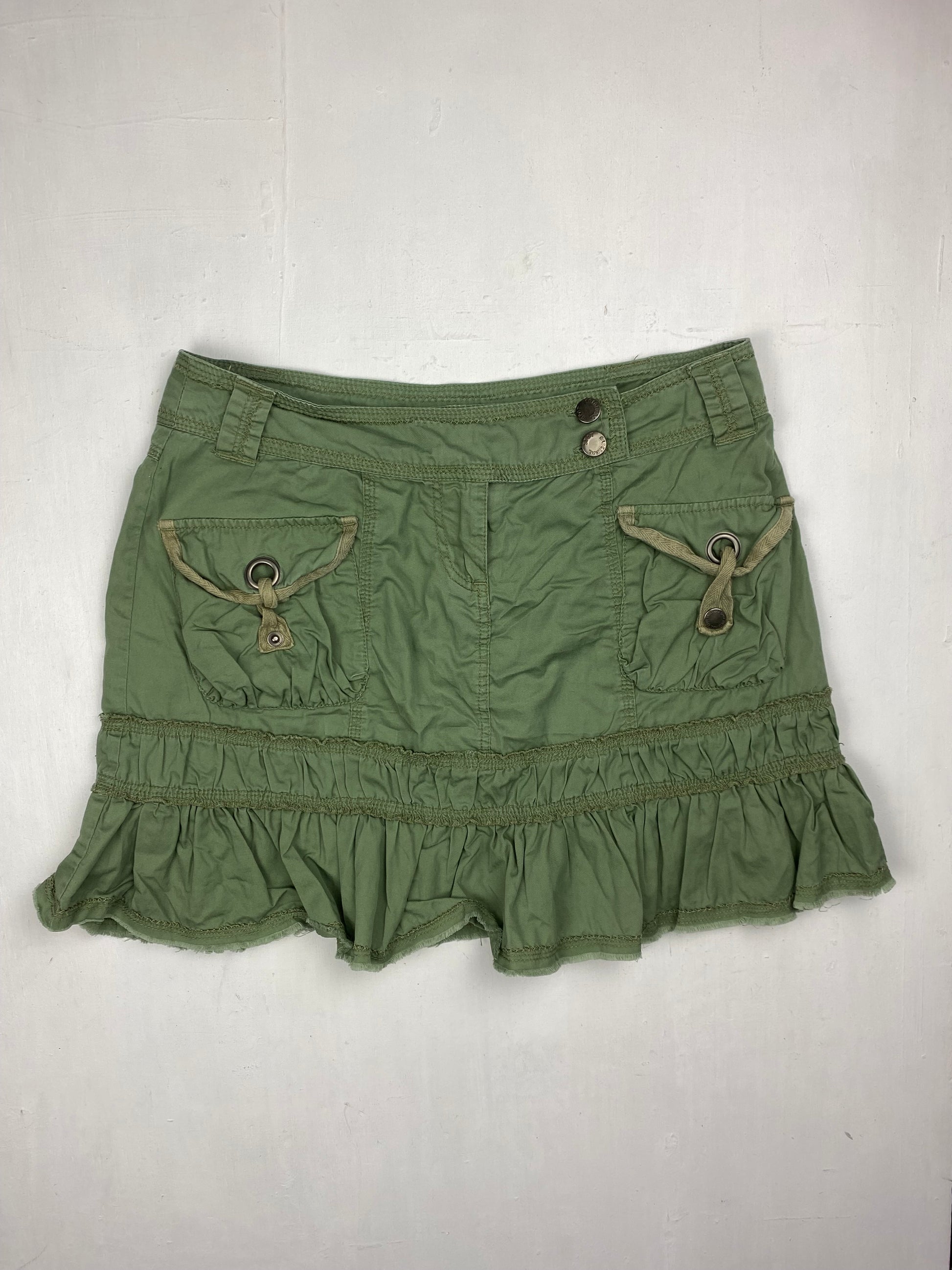 Khaki utility pleated mini skirt (S)