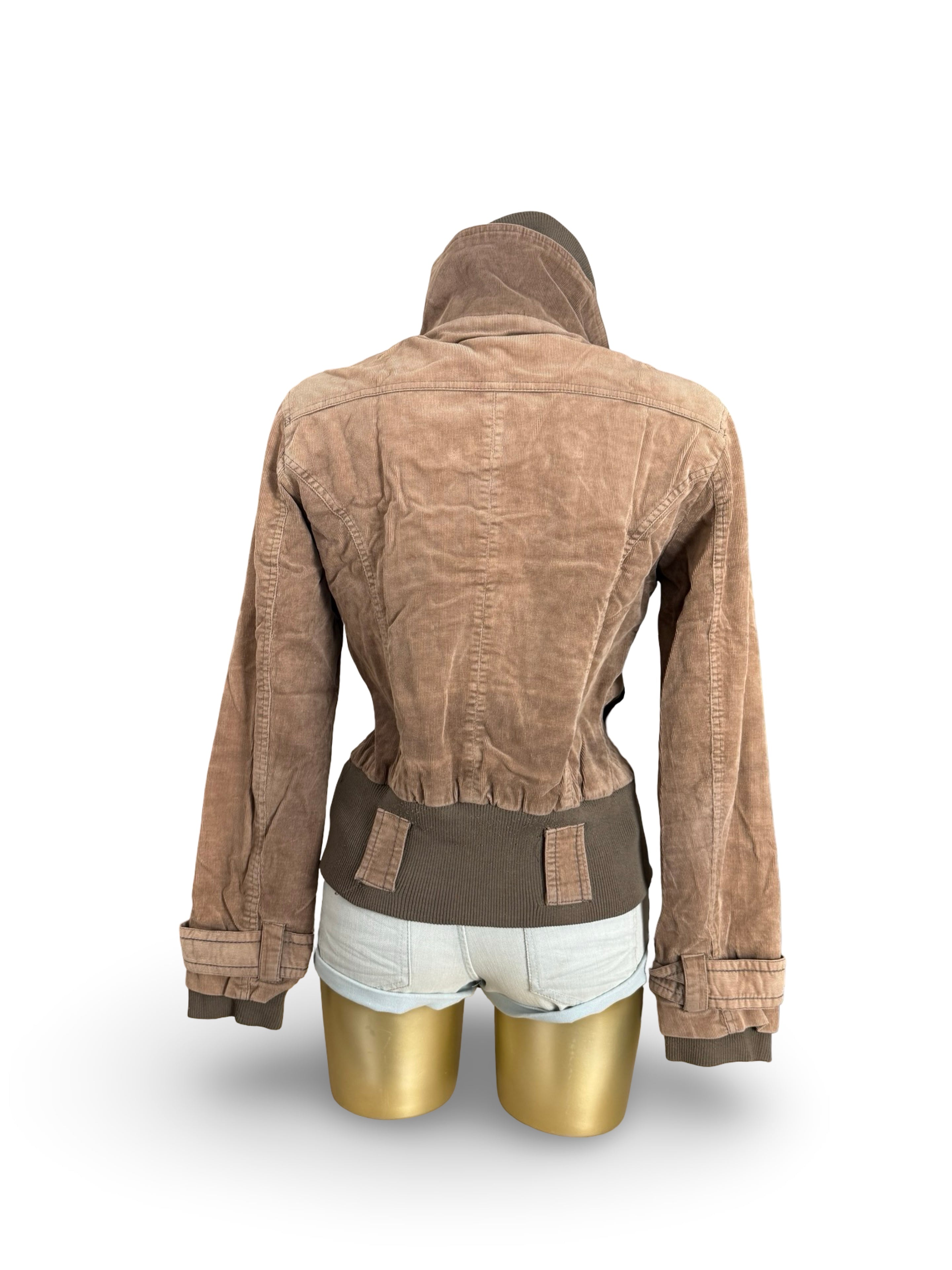 Brown ribbed denim biker jacket (L)