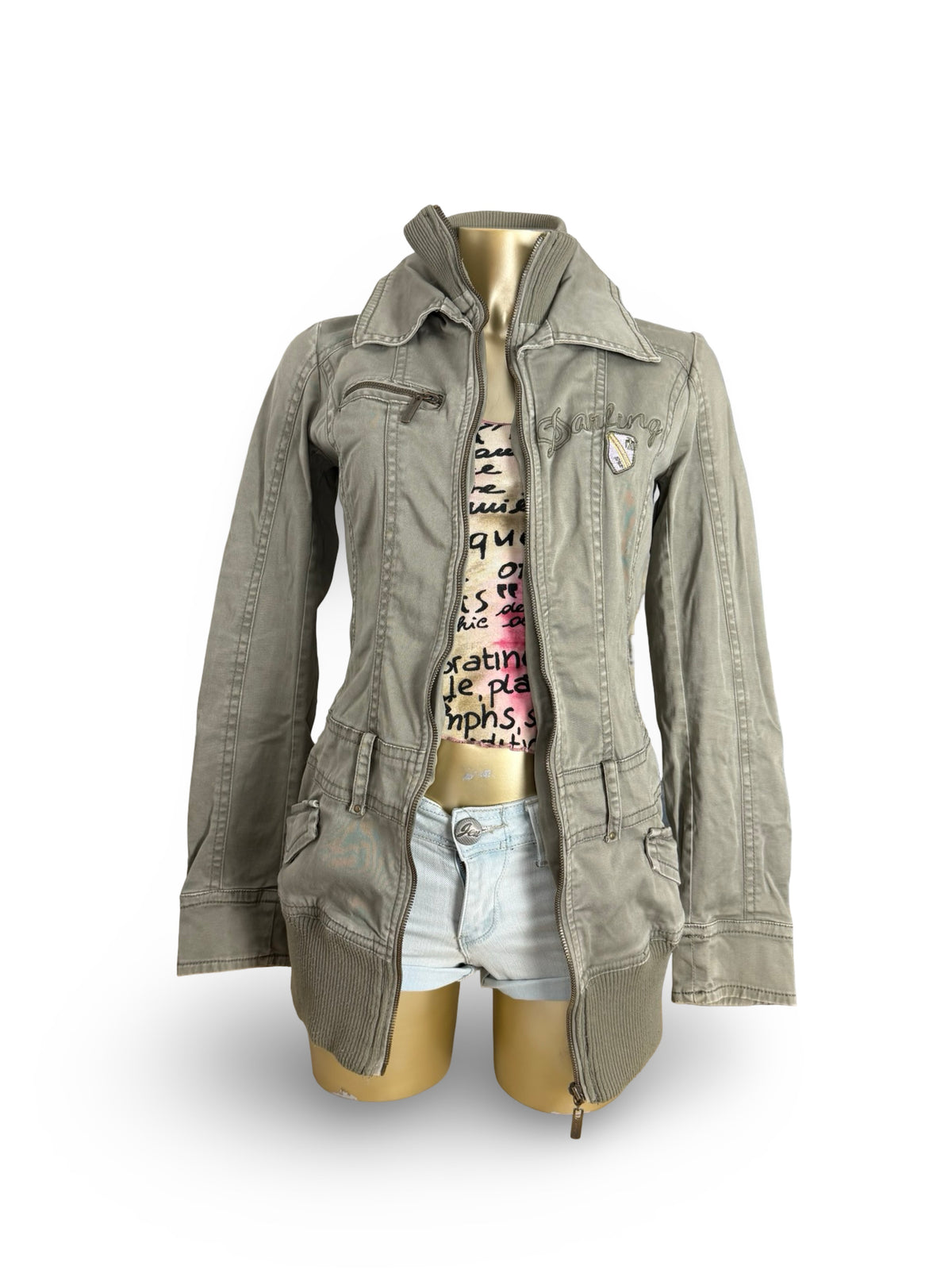 Veste ajustée 100 % coton kaki (L)