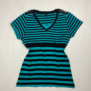Green striped V neck 100% cotton tee (S/M)