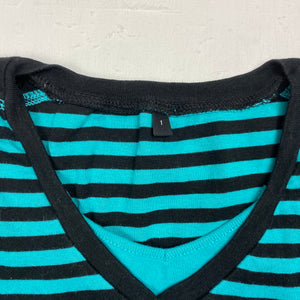 Green striped V neck 100% cotton tee (S/M)