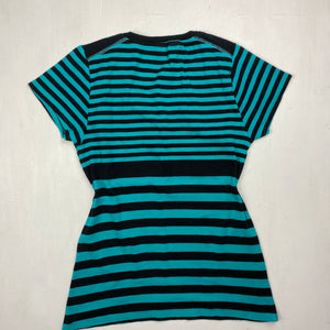 Green striped V neck 100% cotton tee (S/M)