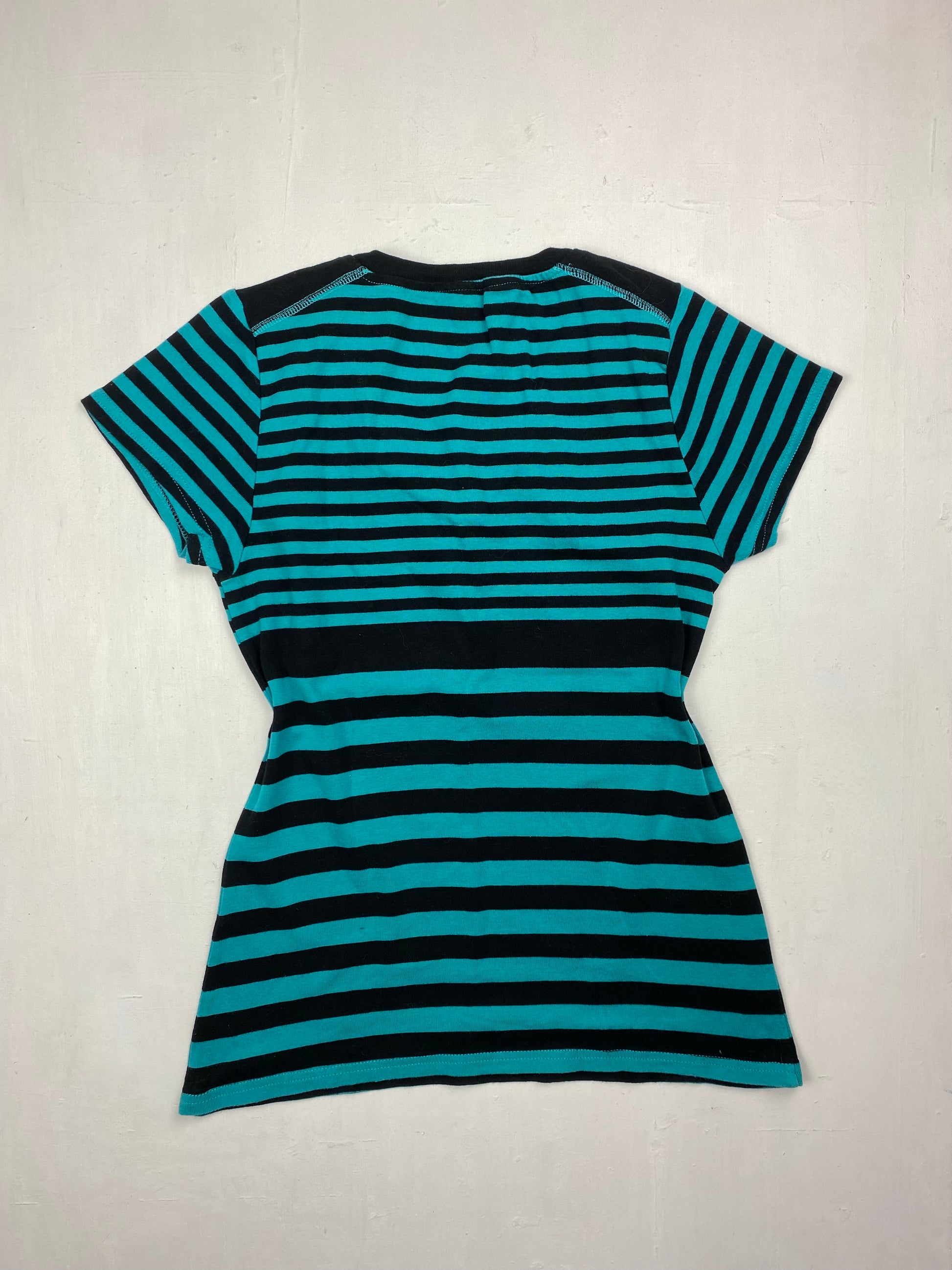 Green striped V neck 100% cotton tee (S/M)