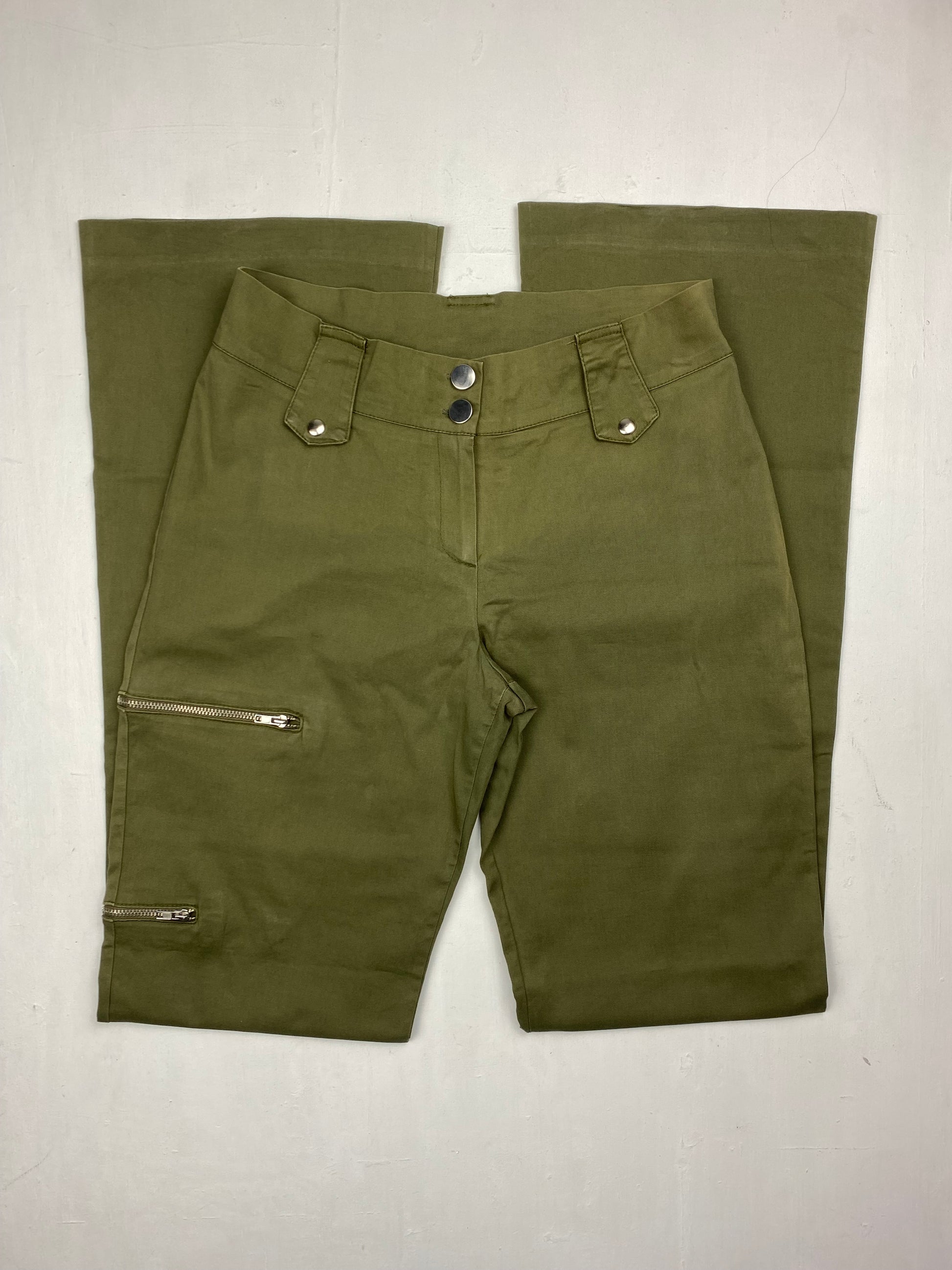 Khaki denim low rise flare pants (S)