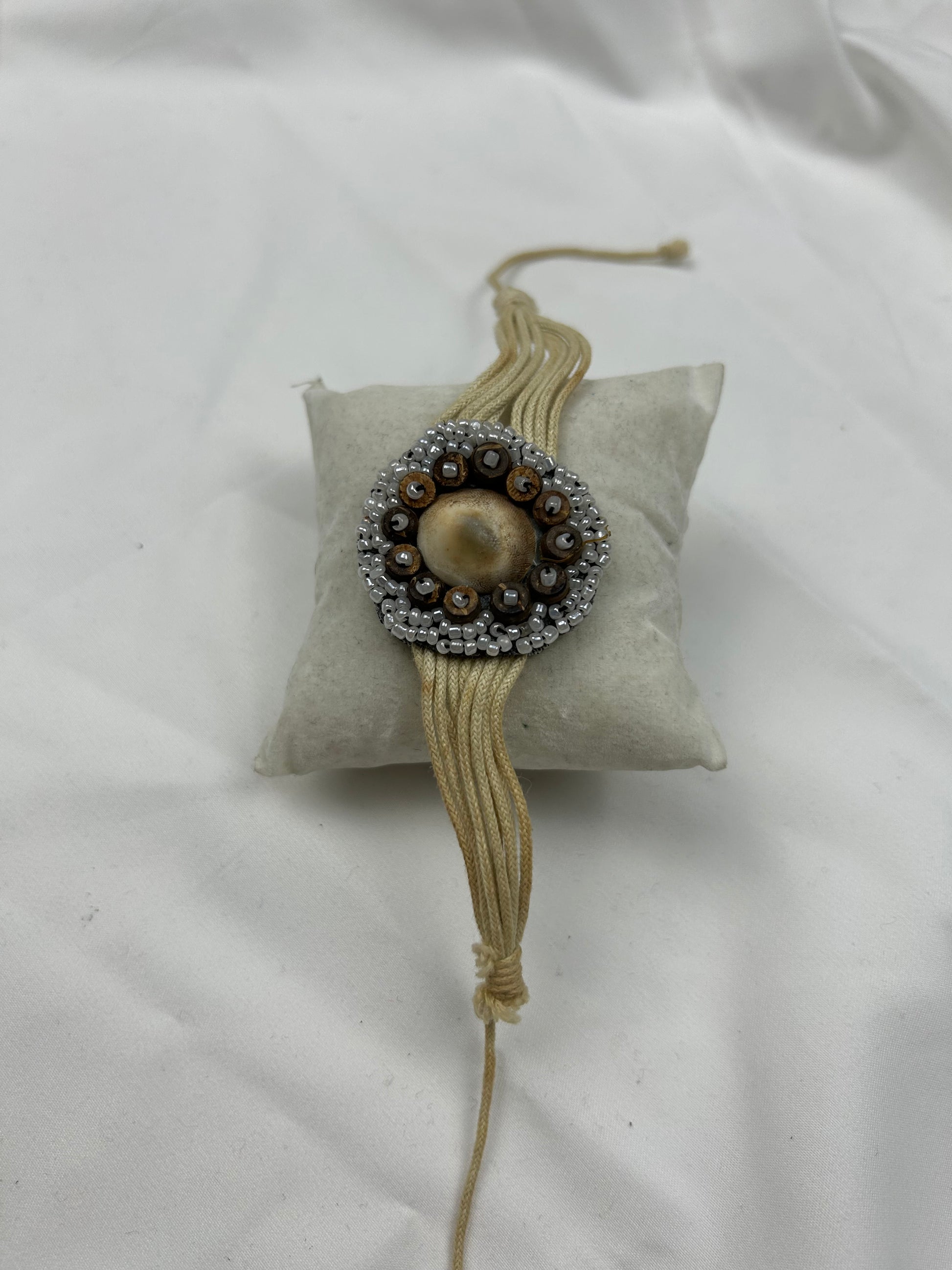 Beige pearls cord boho necklace + bracelet set