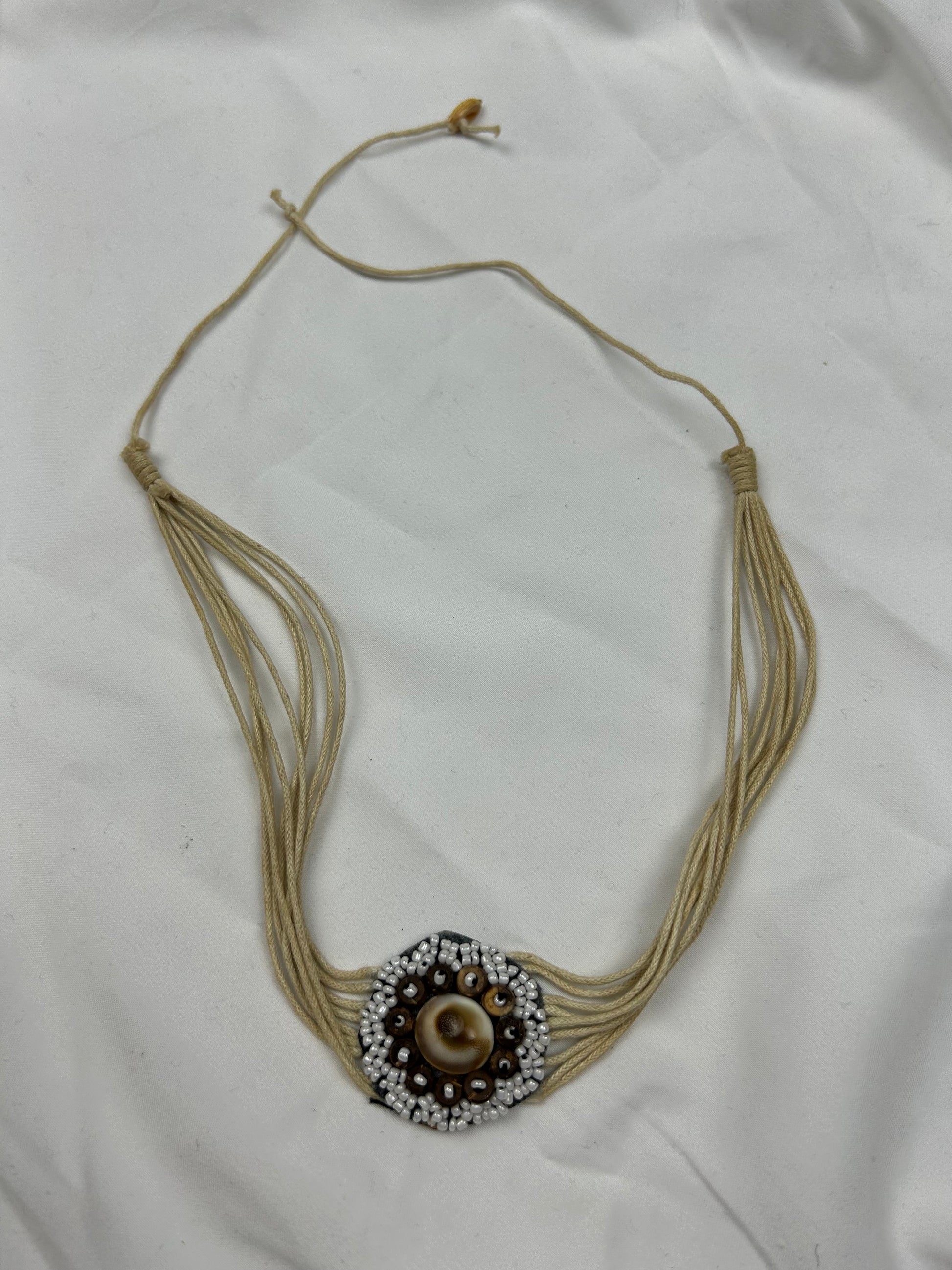 Beige pearls cord boho necklace + bracelet set