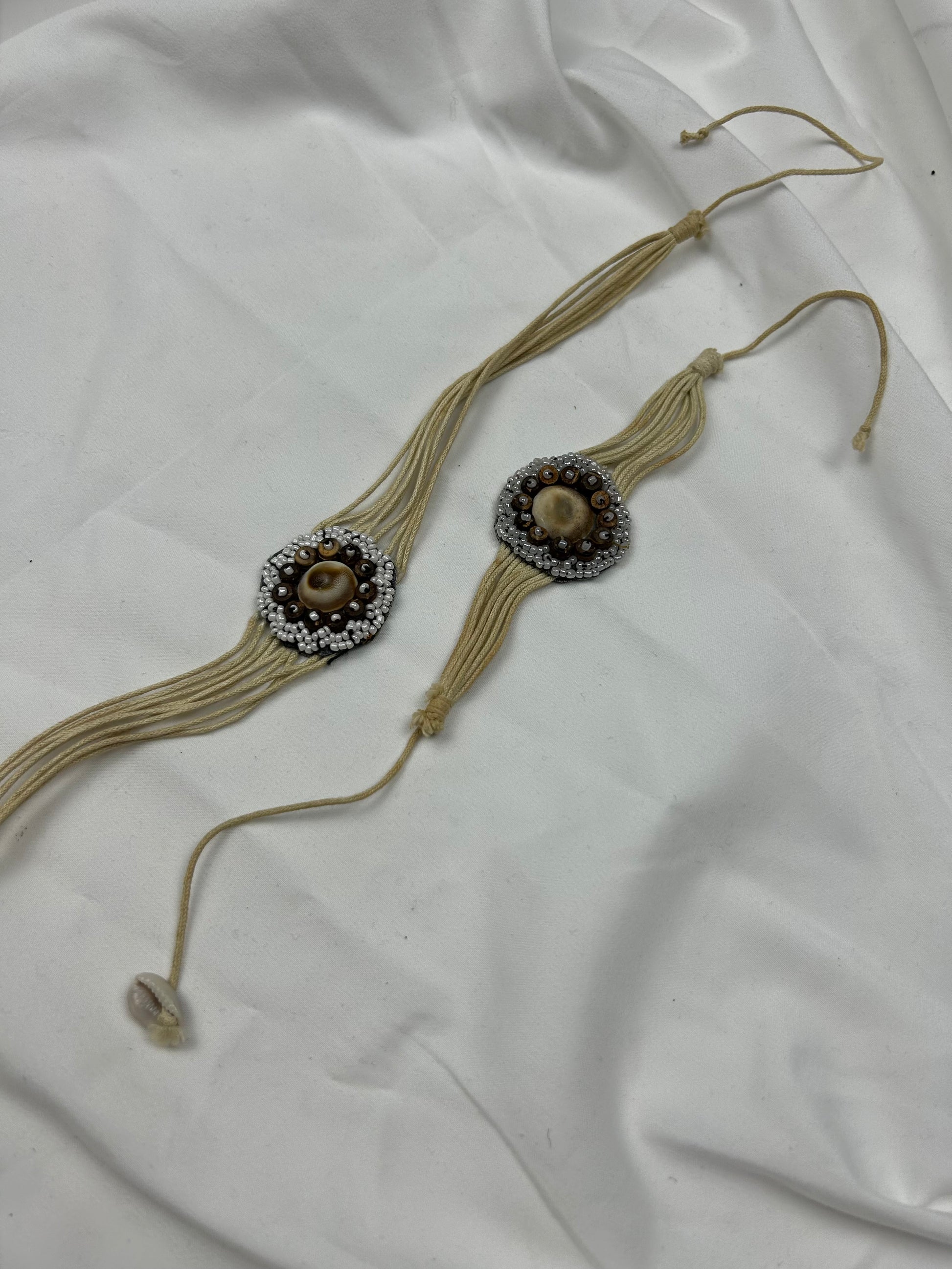 Beige pearls cord boho necklace + bracelet set