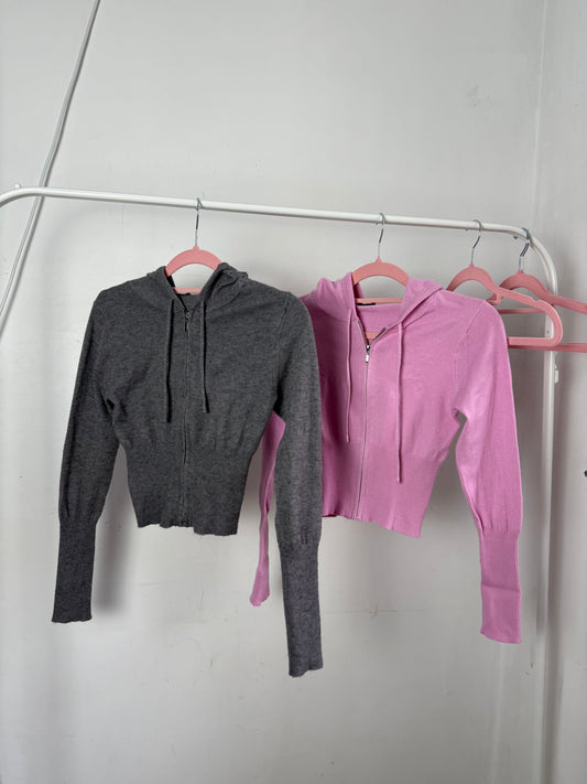 Grey tight fit crop hooded jumper (XS)