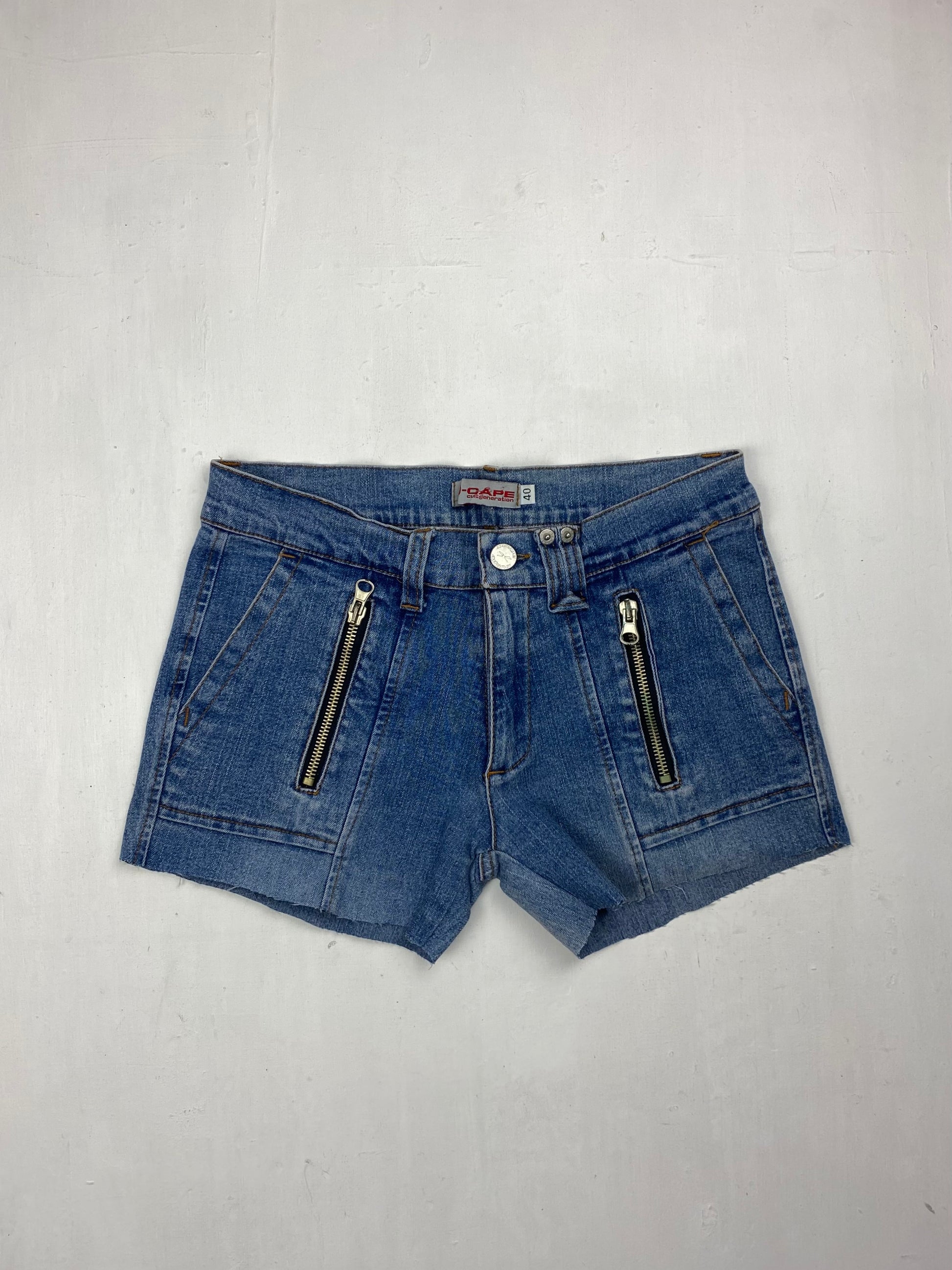 Blue denim low rise stretchy mini short (S)