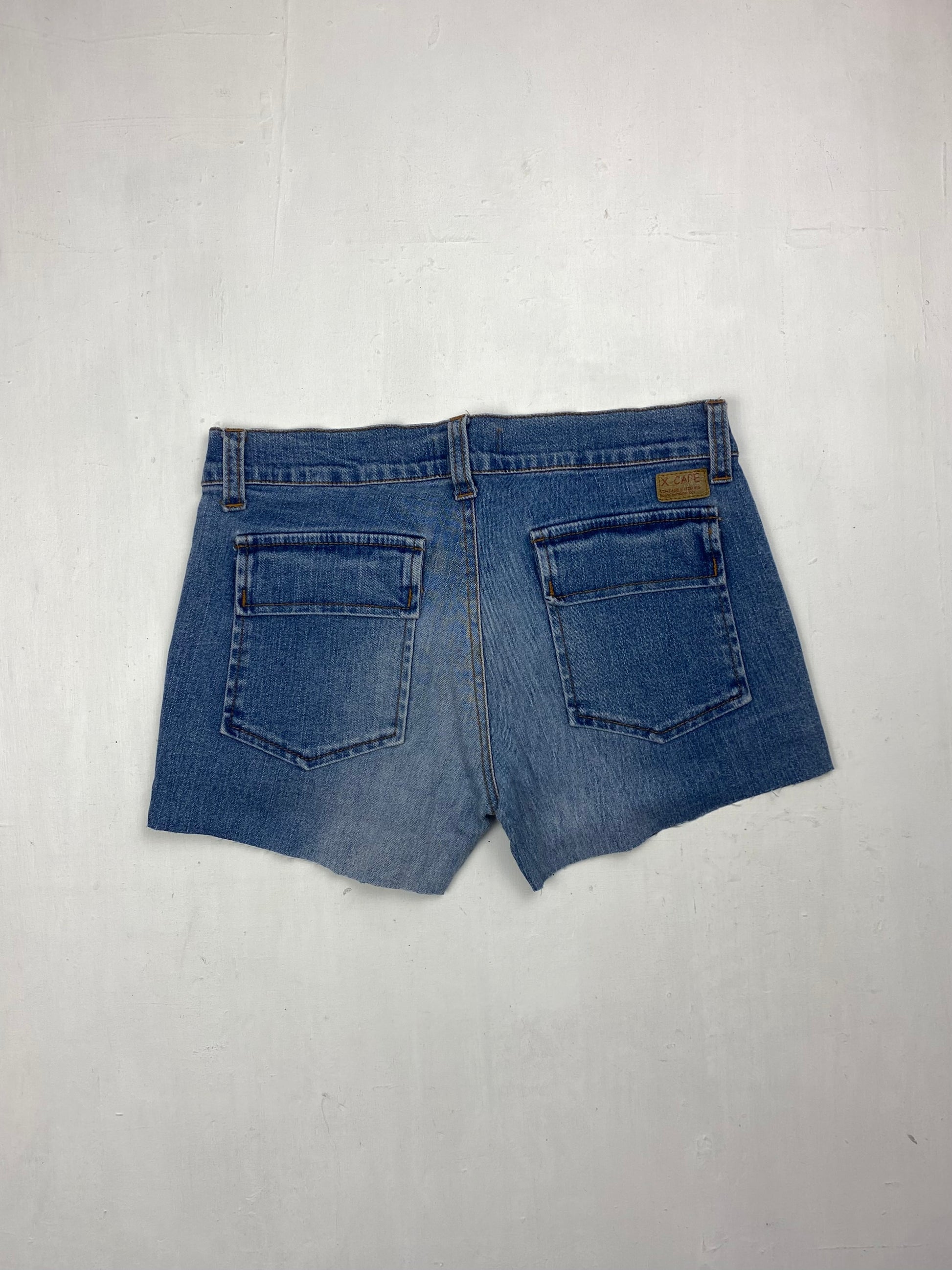 Blue denim low rise stretchy mini short (S)