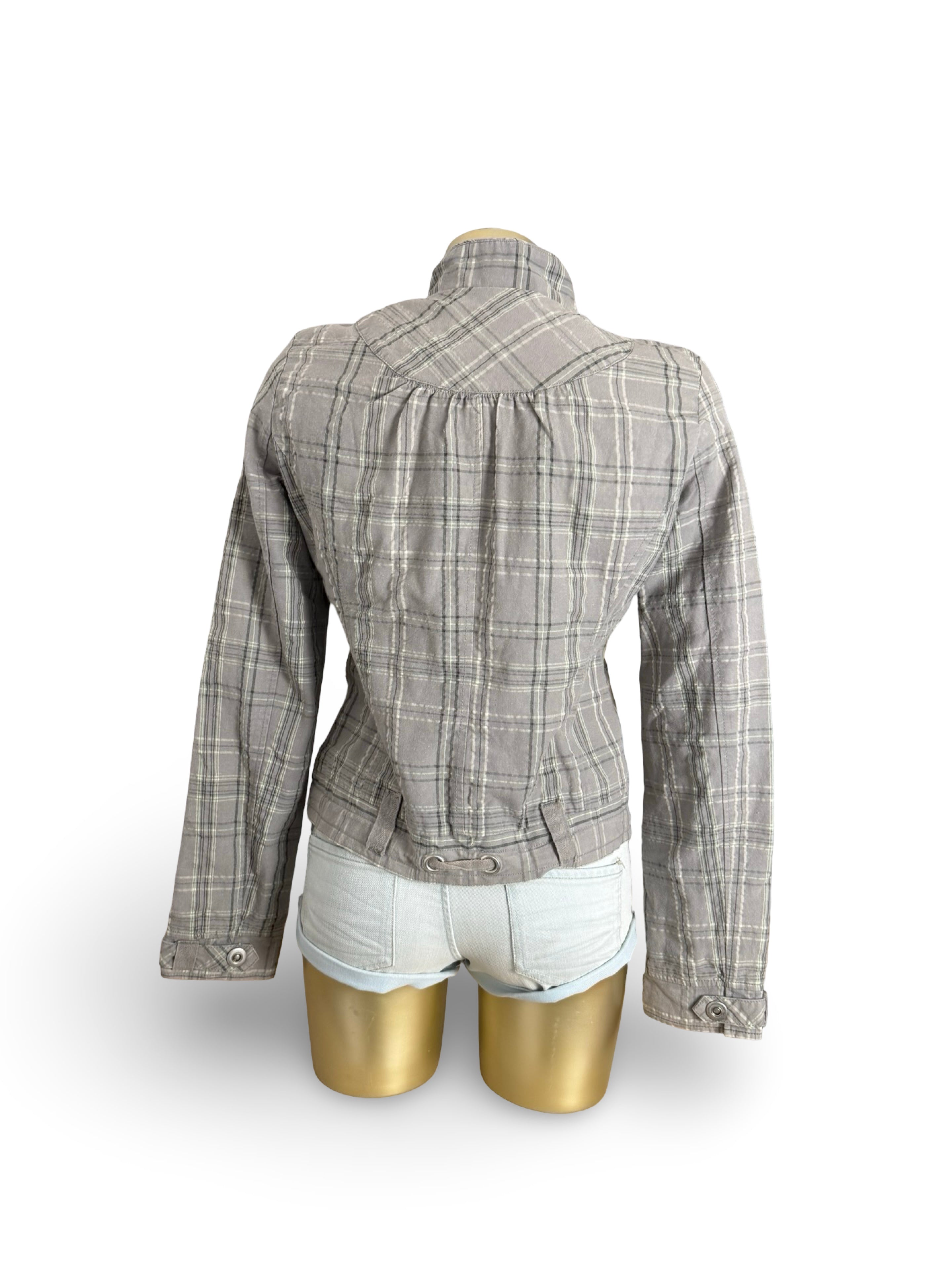 Grey check print zip up jacket (M)