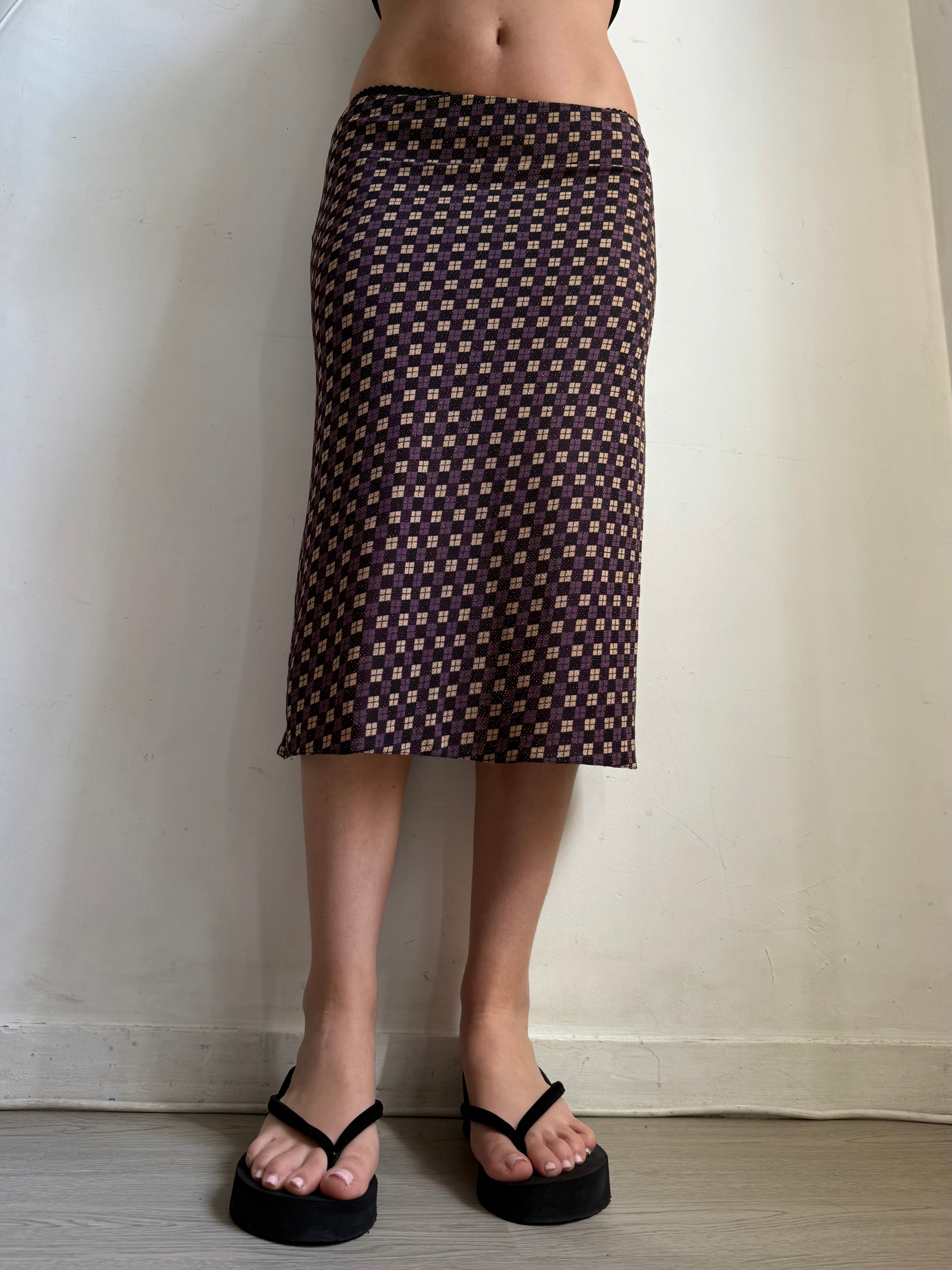 Burgundy graphic maxi skirt (S)
