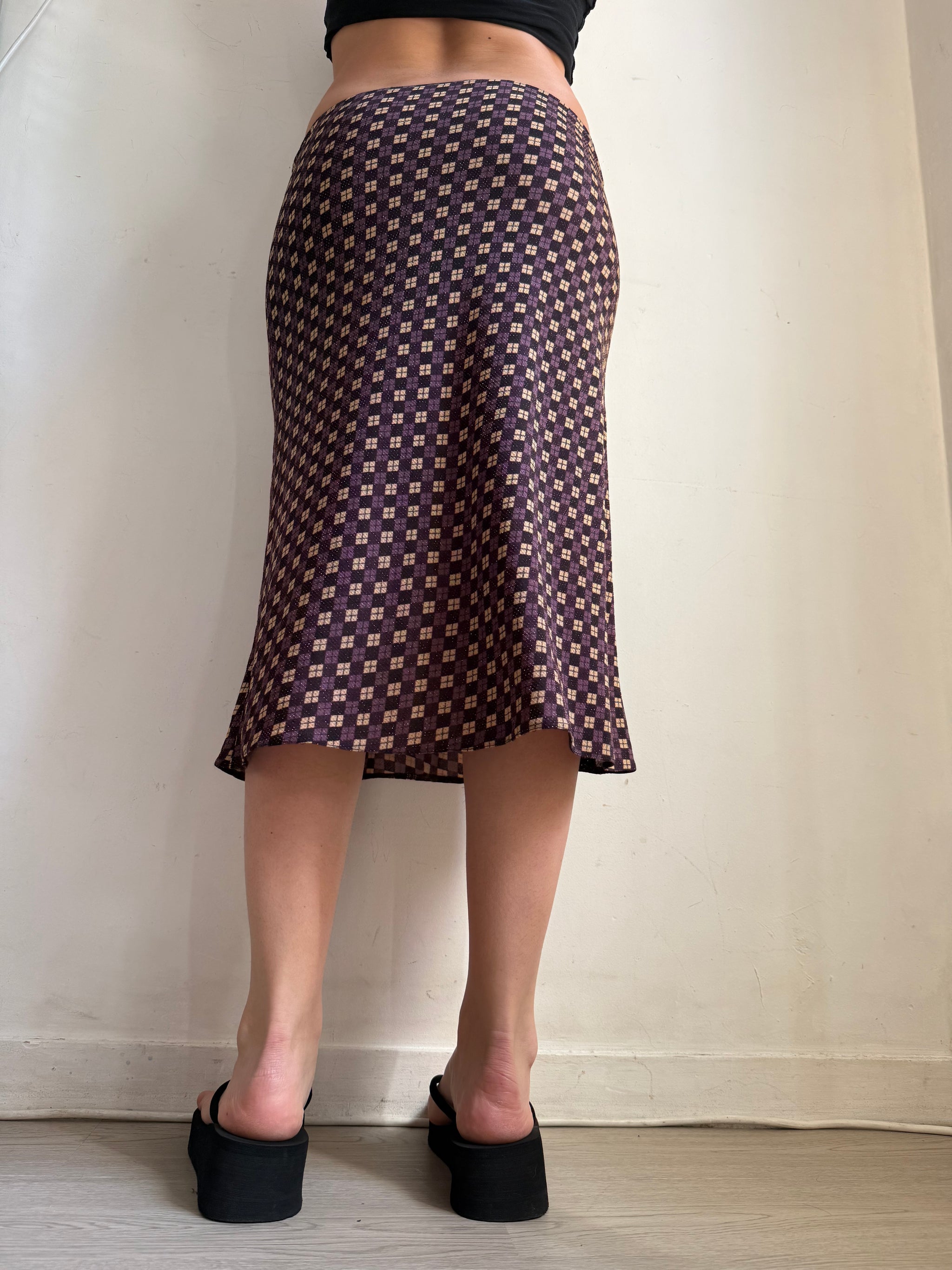 Burgundy graphic maxi skirt (S)
