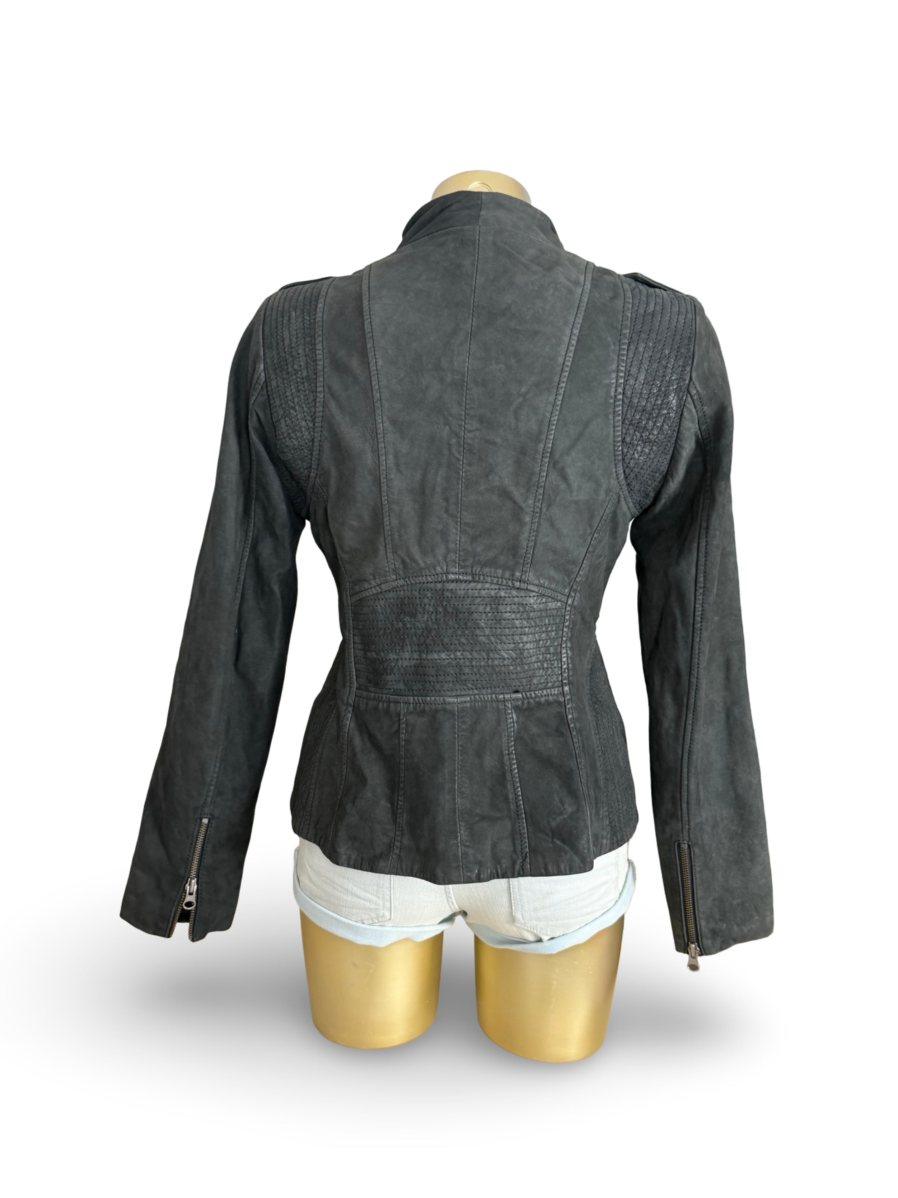 Black real suede leather funnel jacket (M)