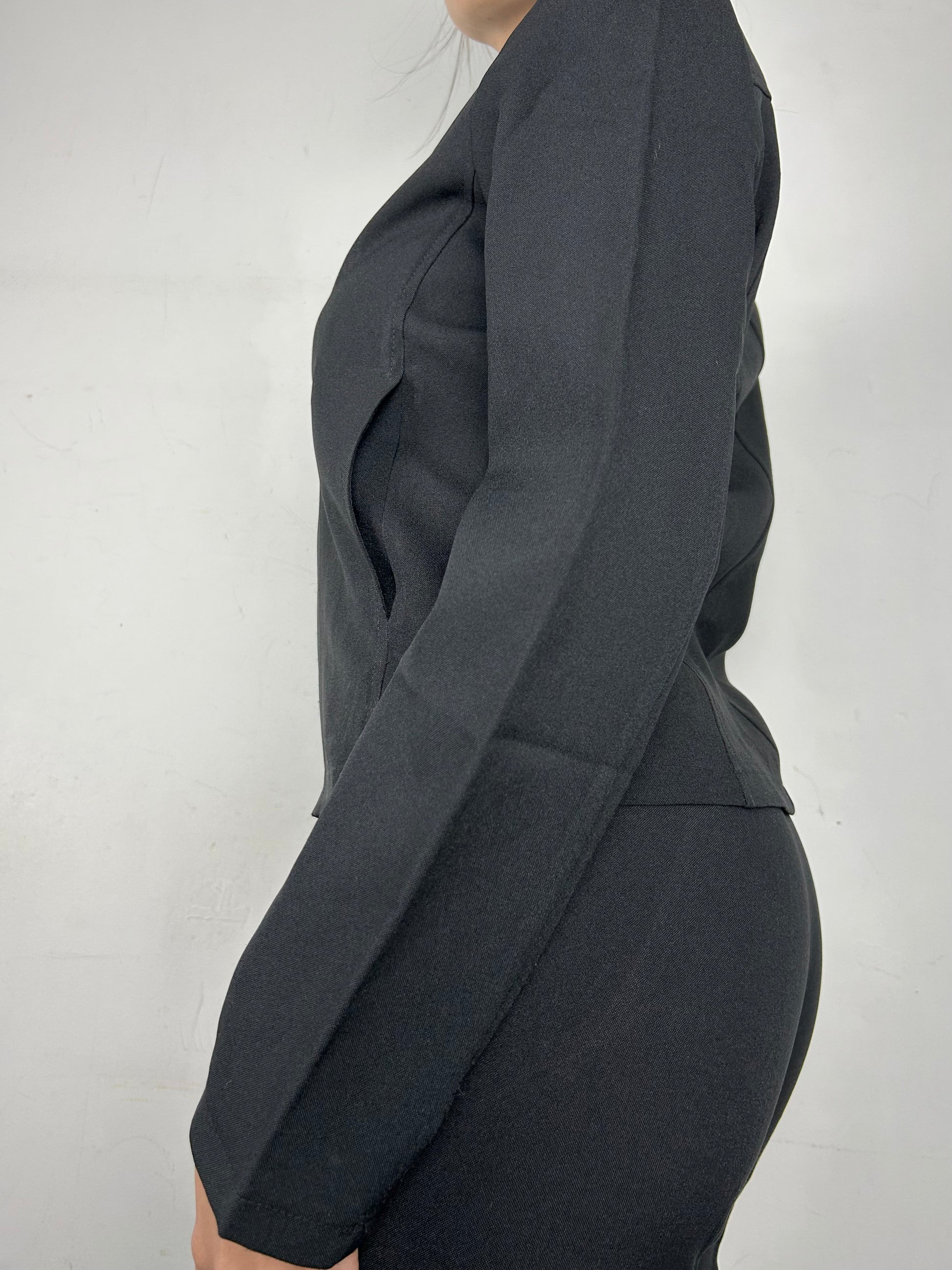Black zip up blazer office siren jacket + capri pants set (S/M)