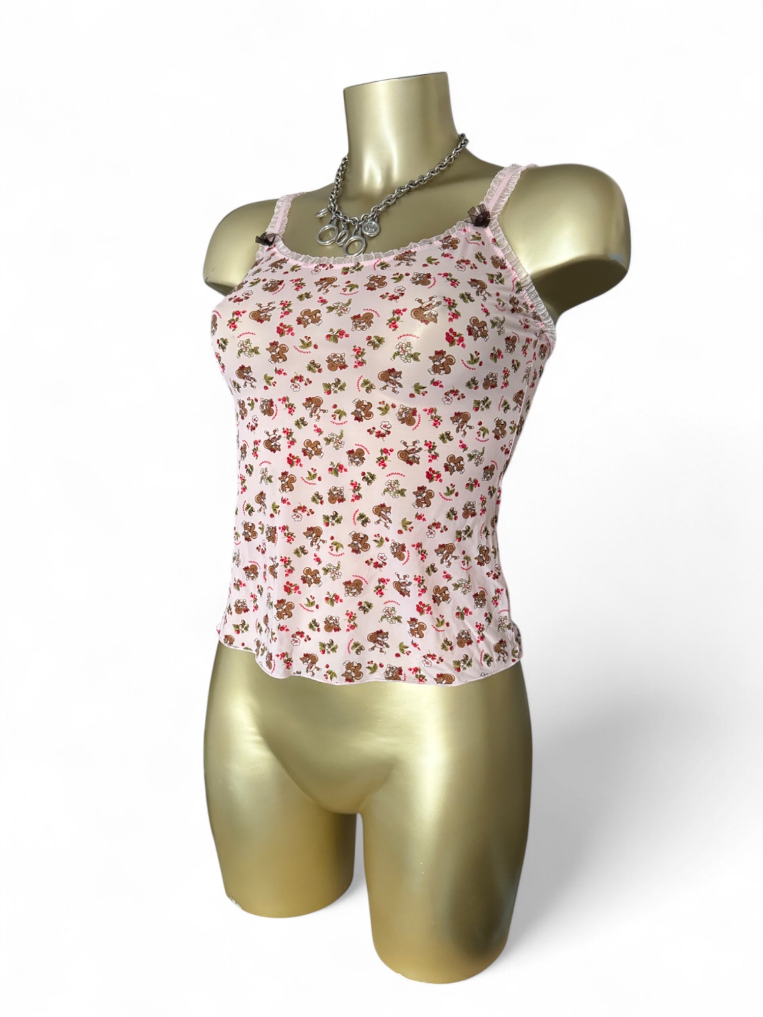 Baby pink mesh babydoll cami top (S)