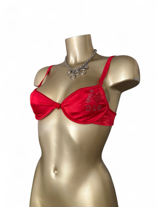 Red silky rhinestones bra