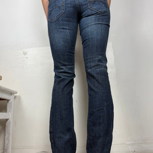 Navy ultra low rise bootcut flare denim pants (XS)