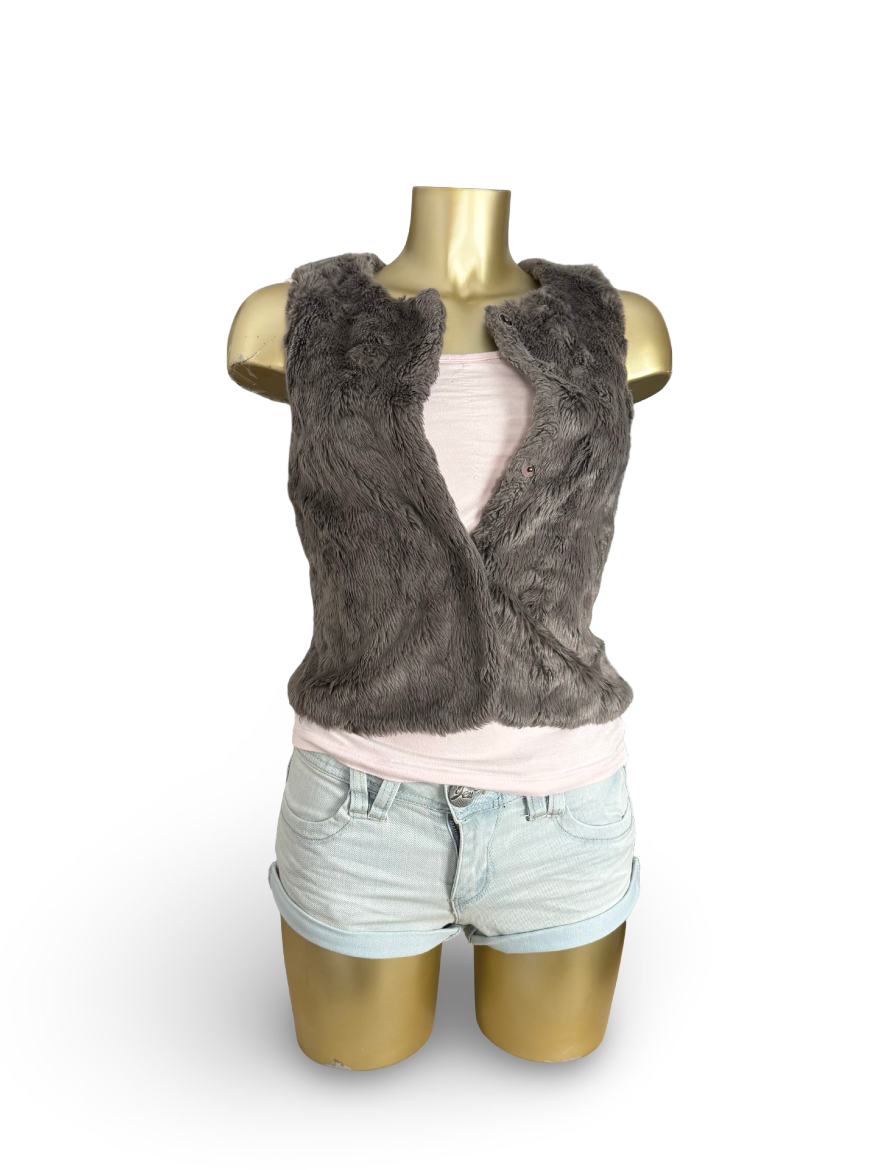 Brown faux fur sleeveless jacket (XS)