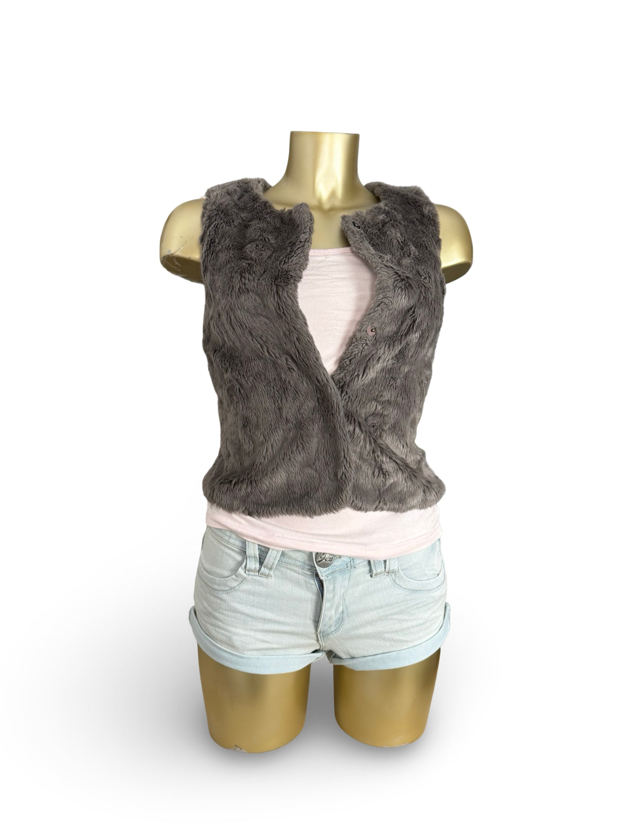 Brown faux fur sleeveless jacket (XS)