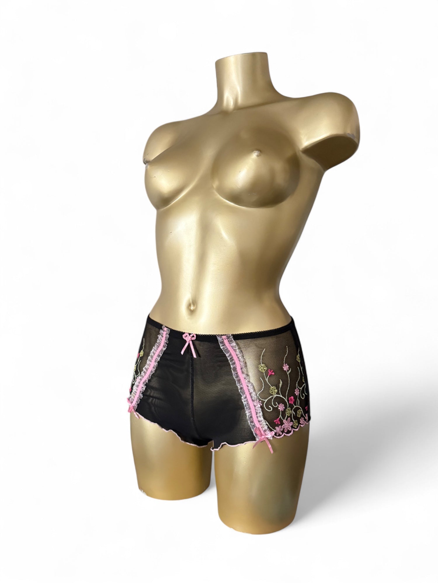 Black embroidered low rise mini shorty (S/M)