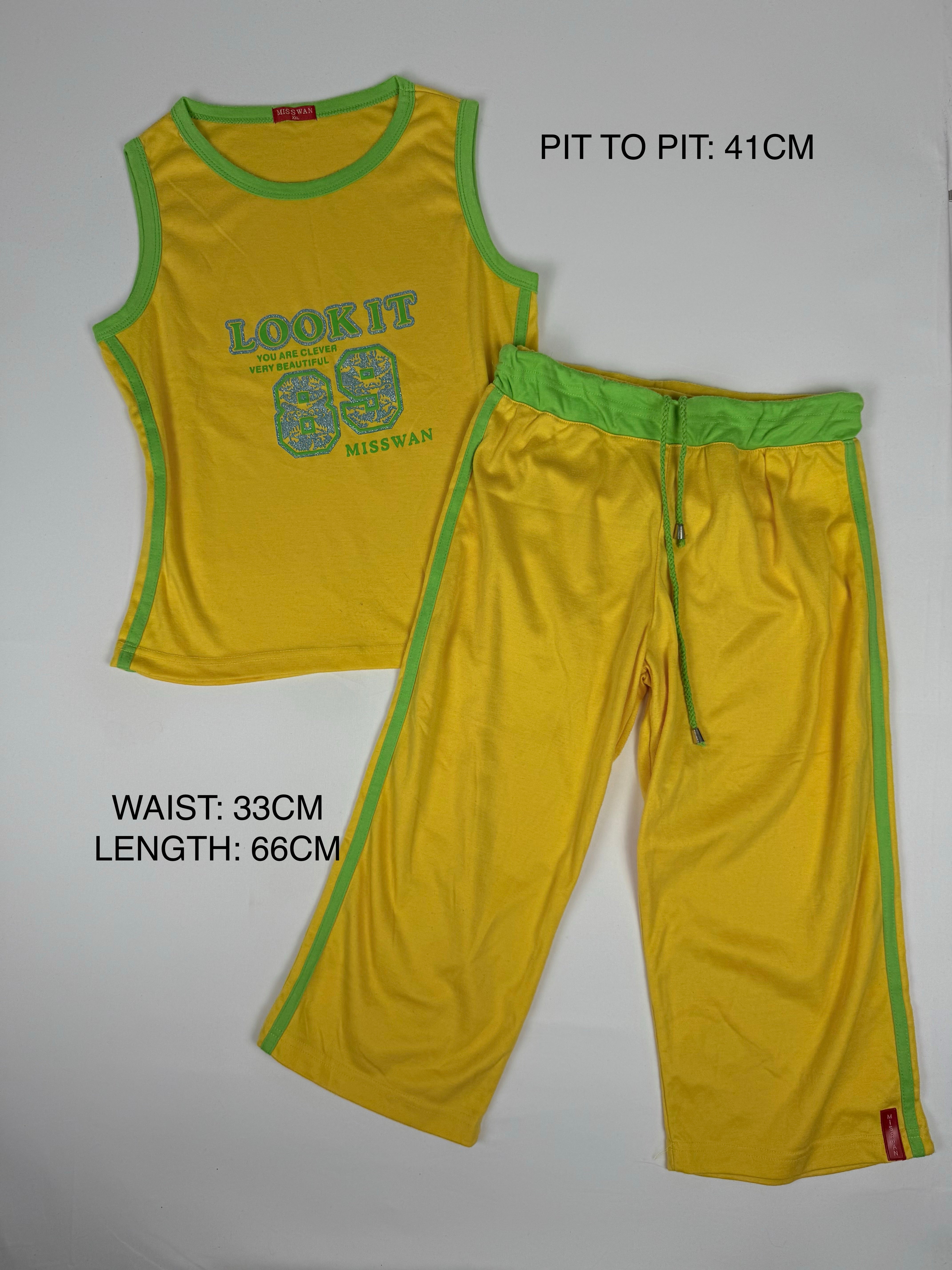 Yellow activewear capri pants + top set (M)