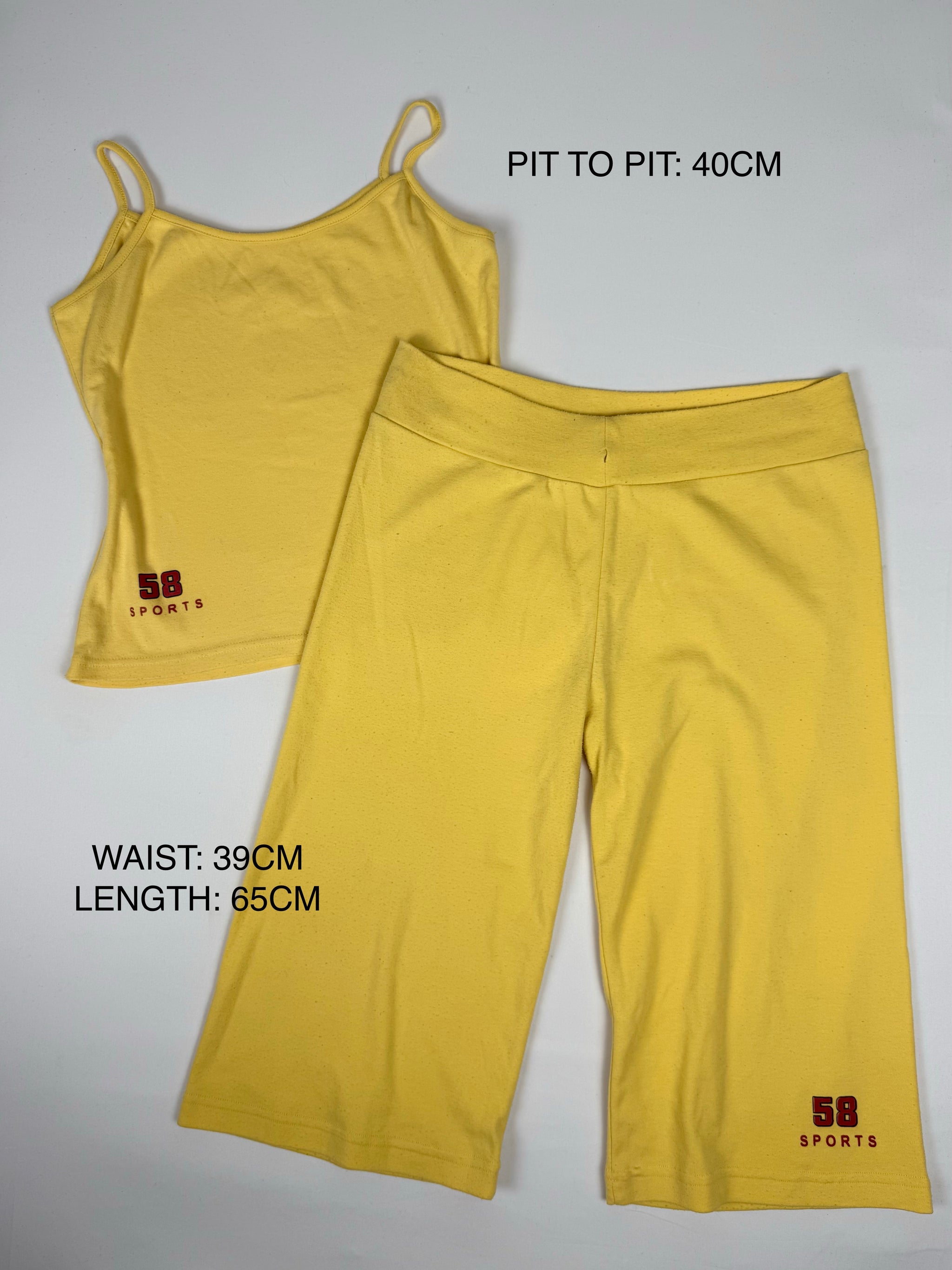 Yellow activewear capri pants + top set (M)