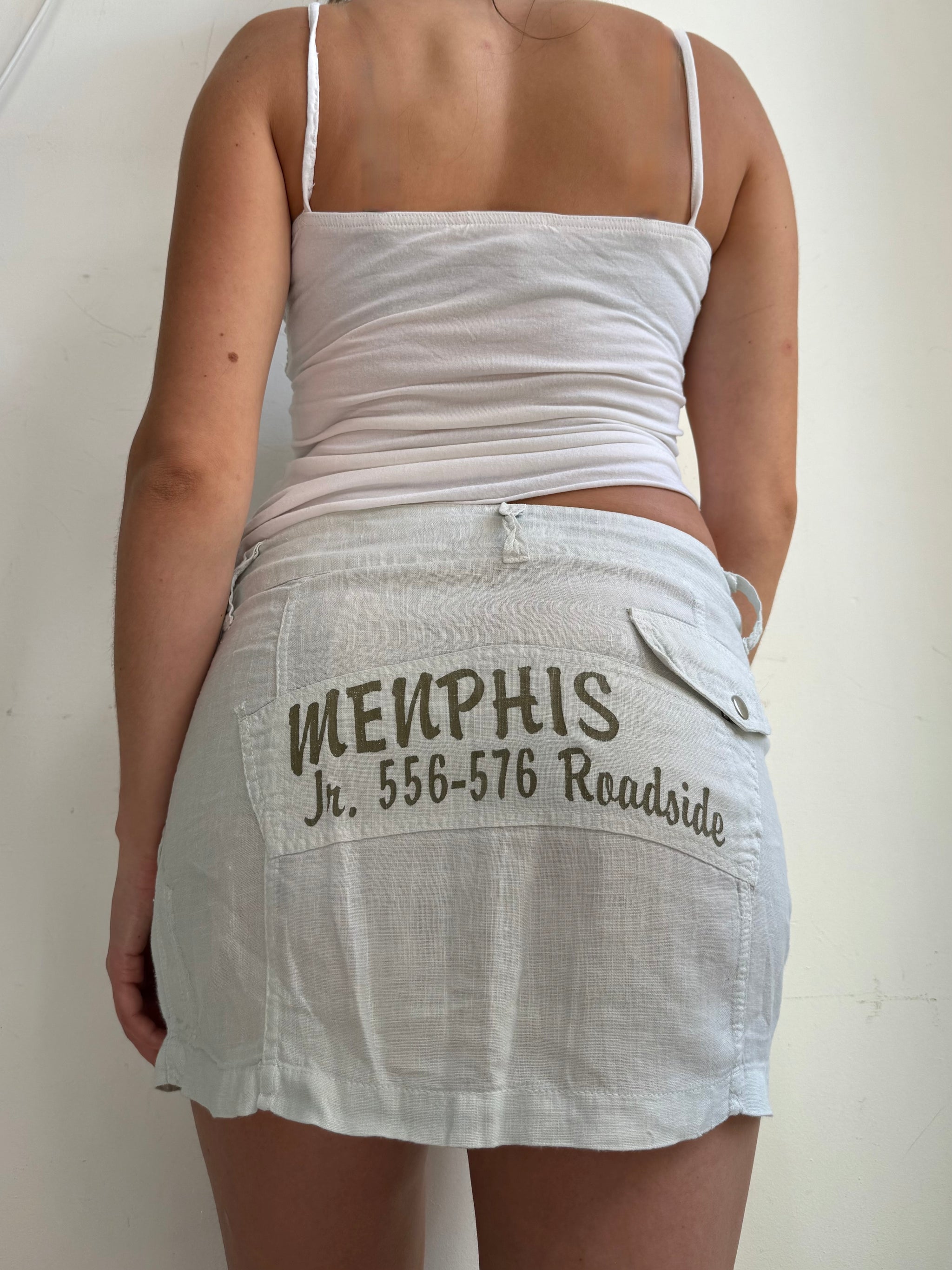 Grey 100% linen low rise mini skirt (M)