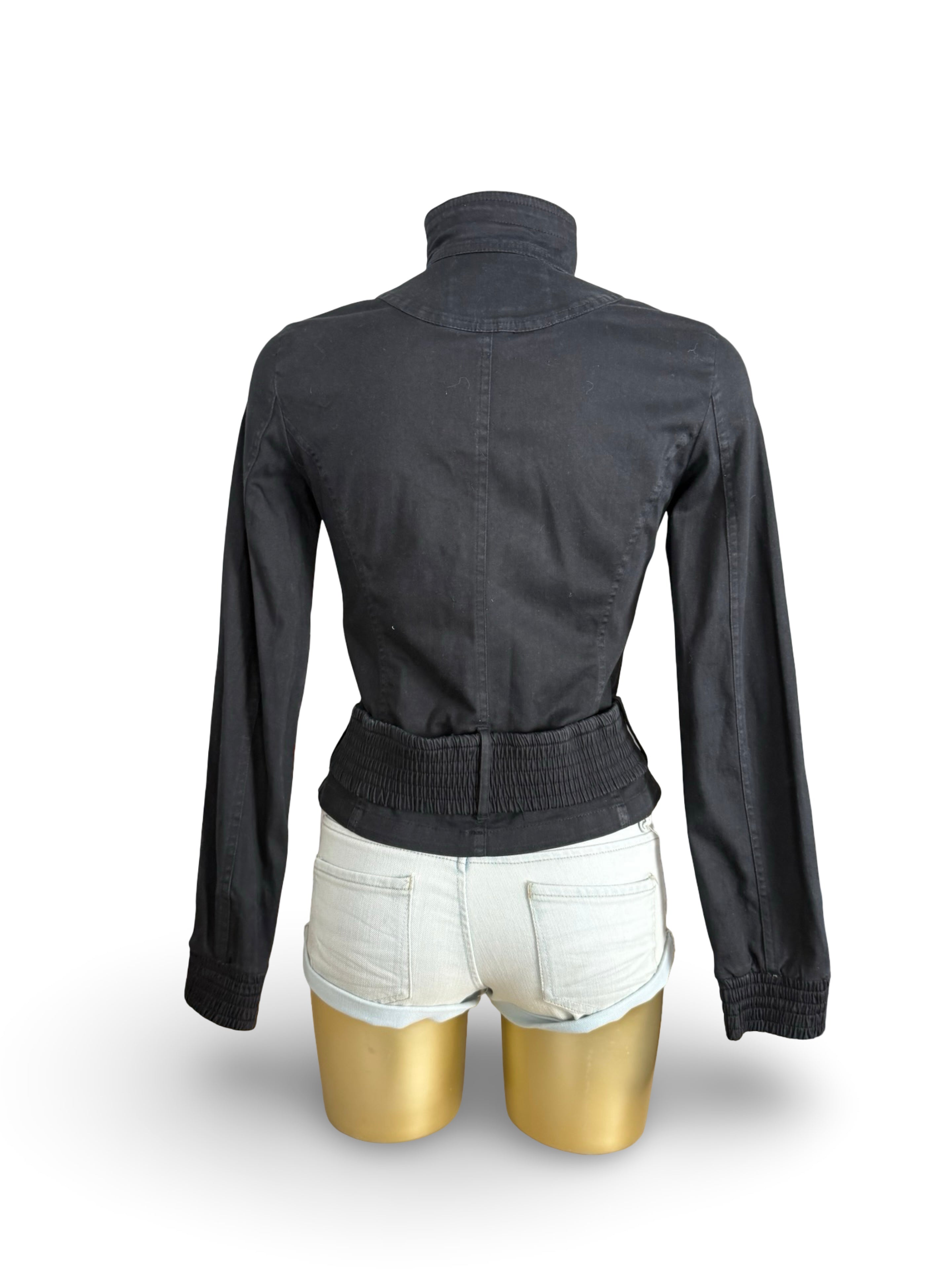 Black zip up biker jacket with belt (M)