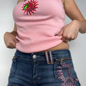 Pink cherry 100% cotton logo cami top (M)