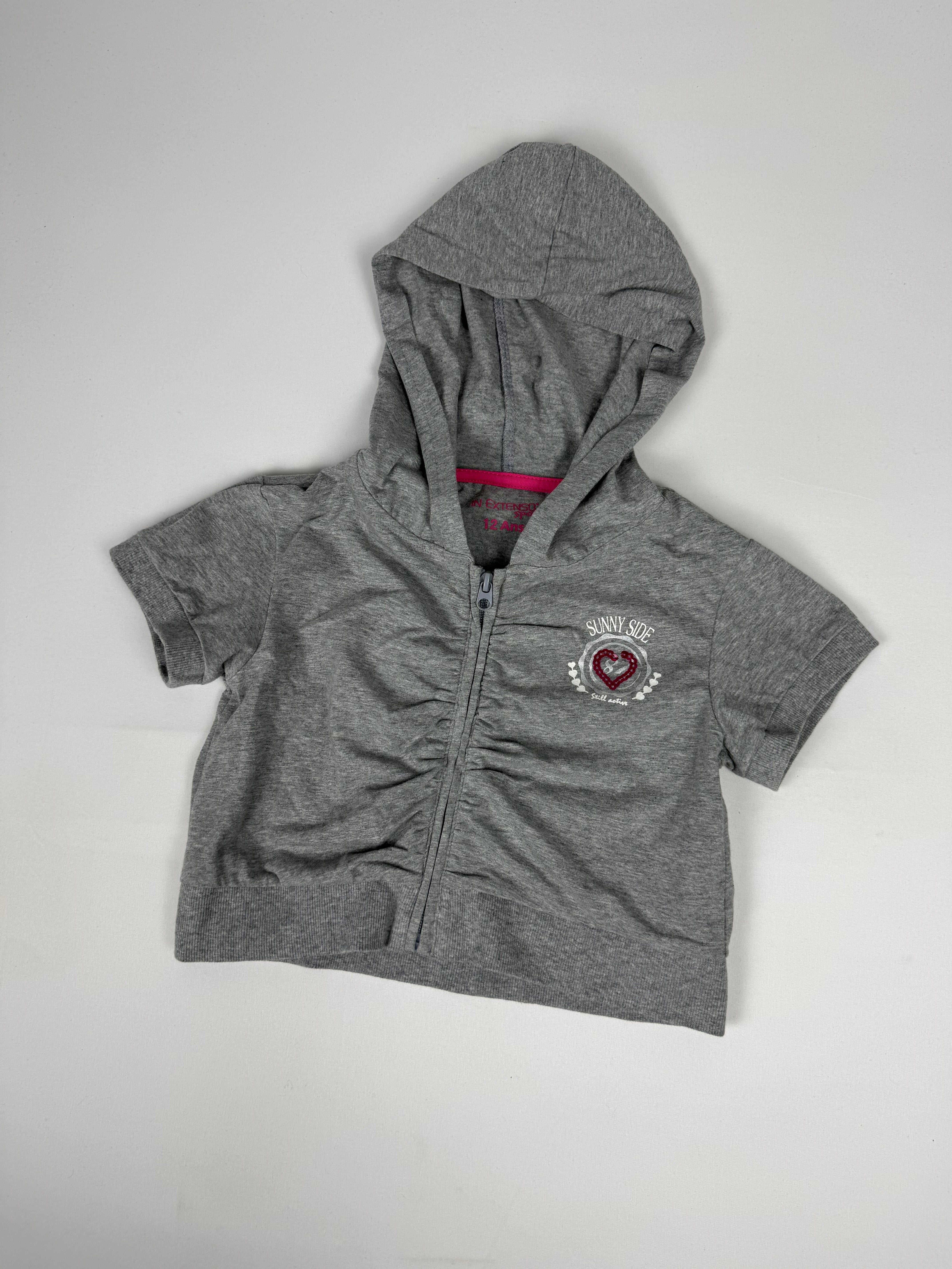 Grey zip up hooded cotton tee (S)