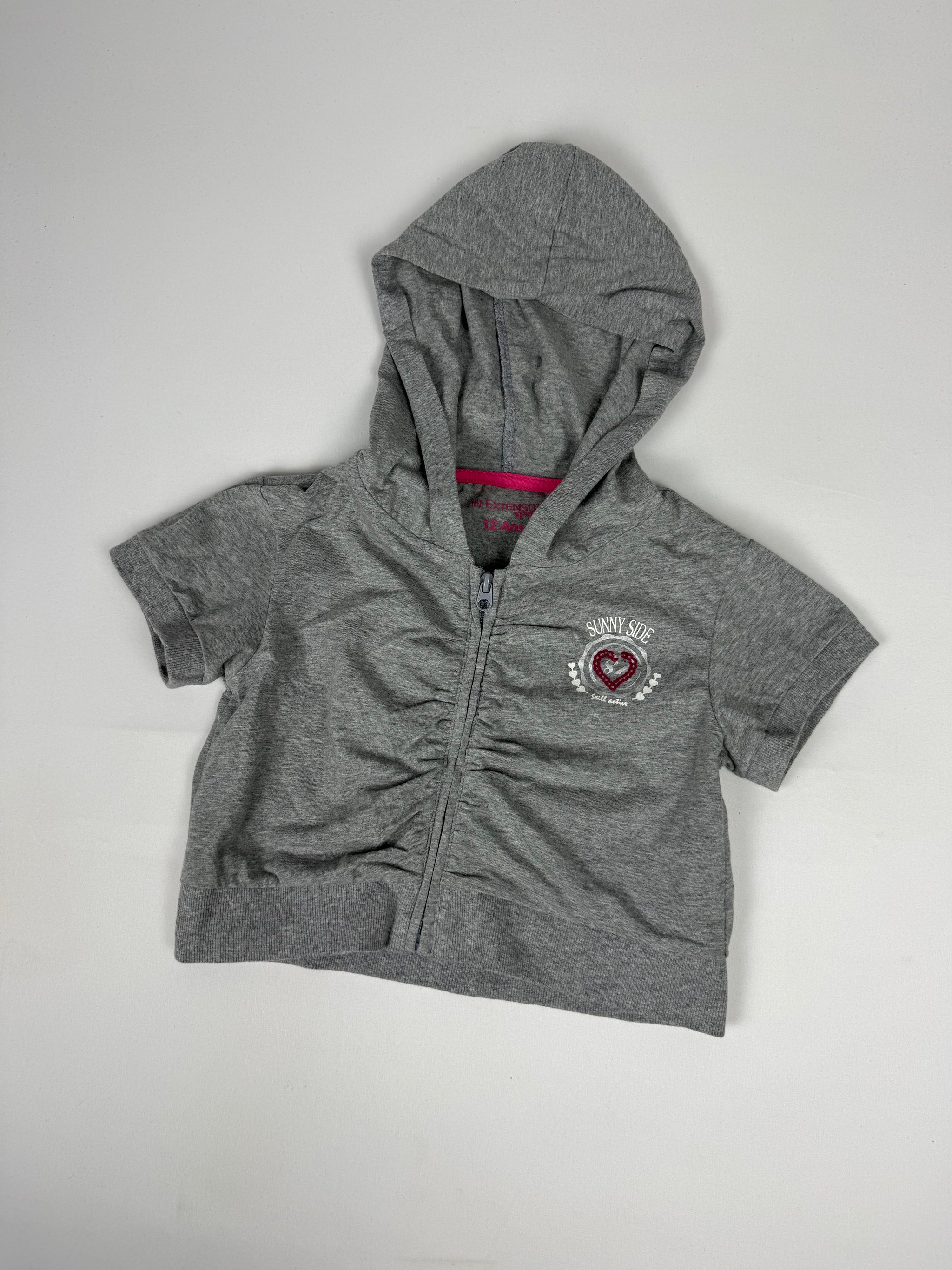 Grey zip up hooded cotton tee (S)