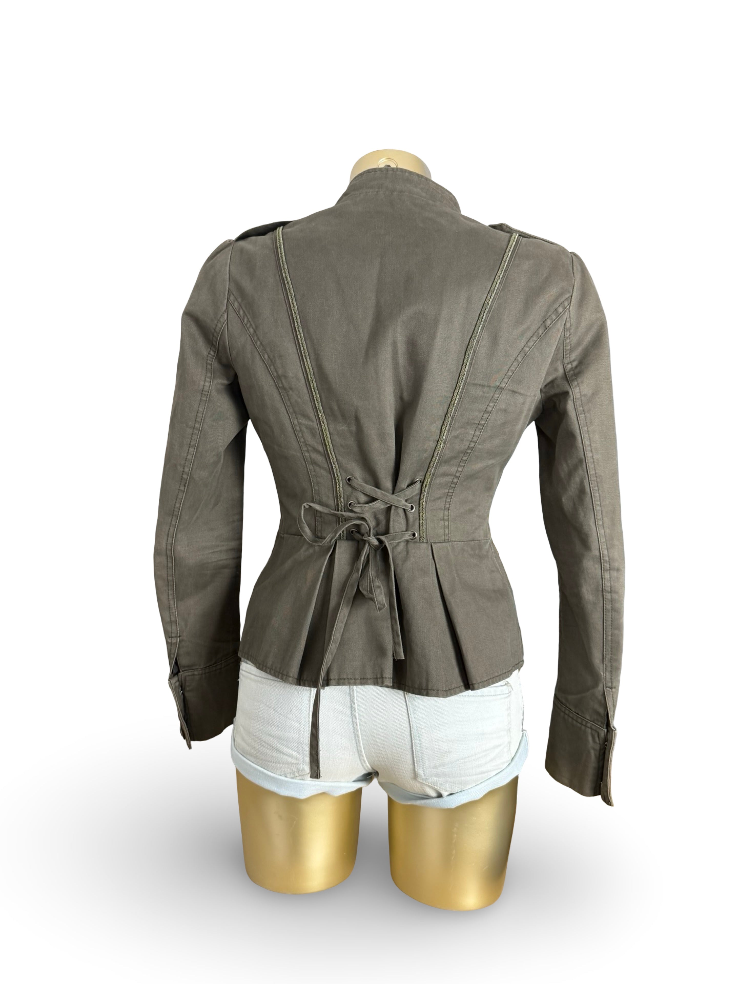 Khaki lace up military jacket (M)