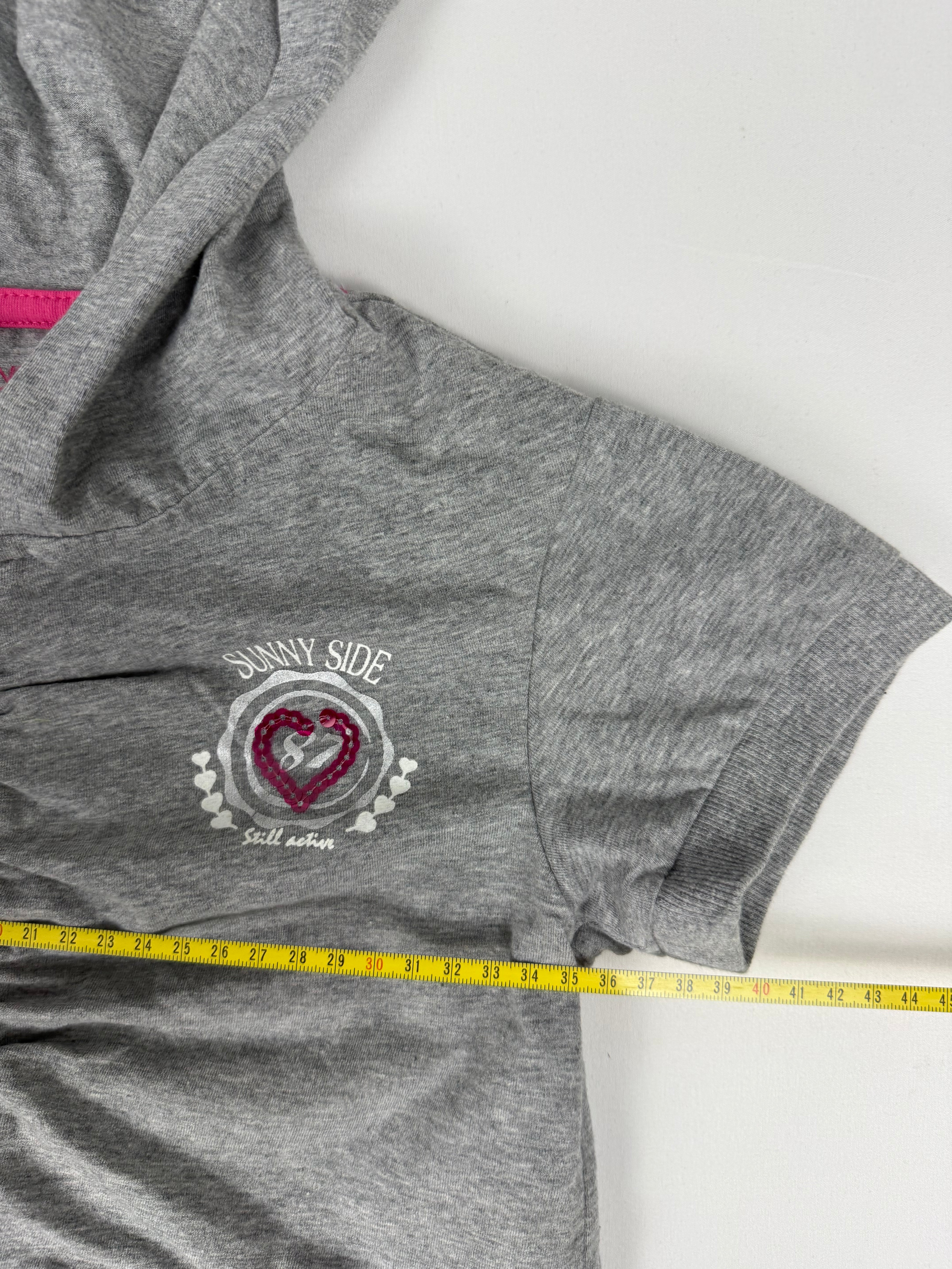 Grey zip up hooded cotton tee (S)