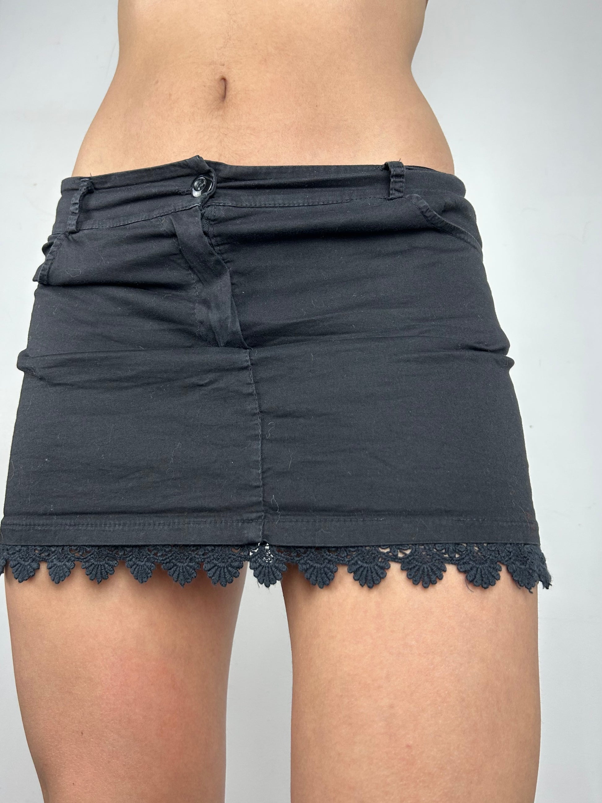 Black denim low rise mini skirt (S/M)