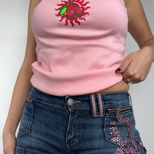 Pink cherry 100% cotton logo cami top (M)