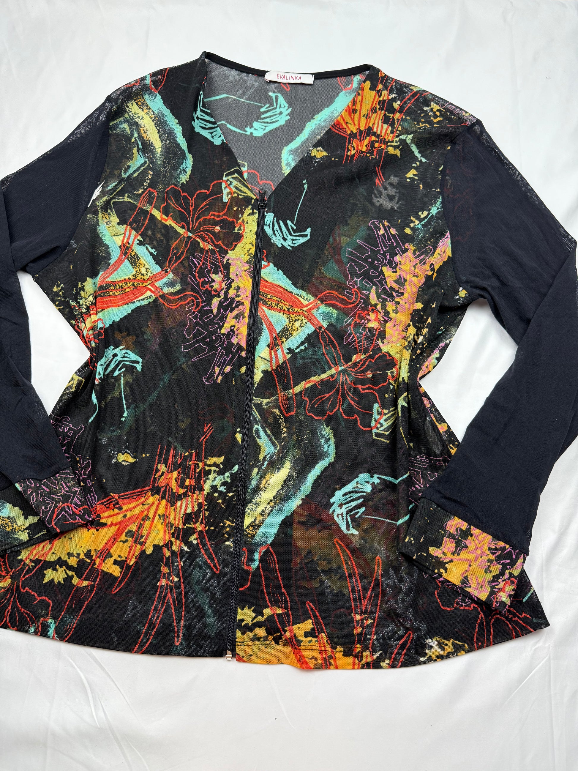 Graphic mesh zip up long sleeves top (XL)