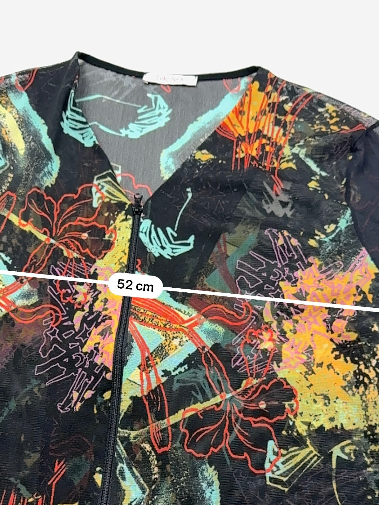 Graphic mesh zip up long sleeves top (XL)