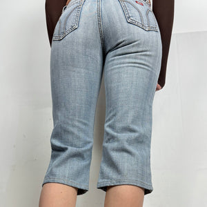 Blue denim low rise capri pants (S)