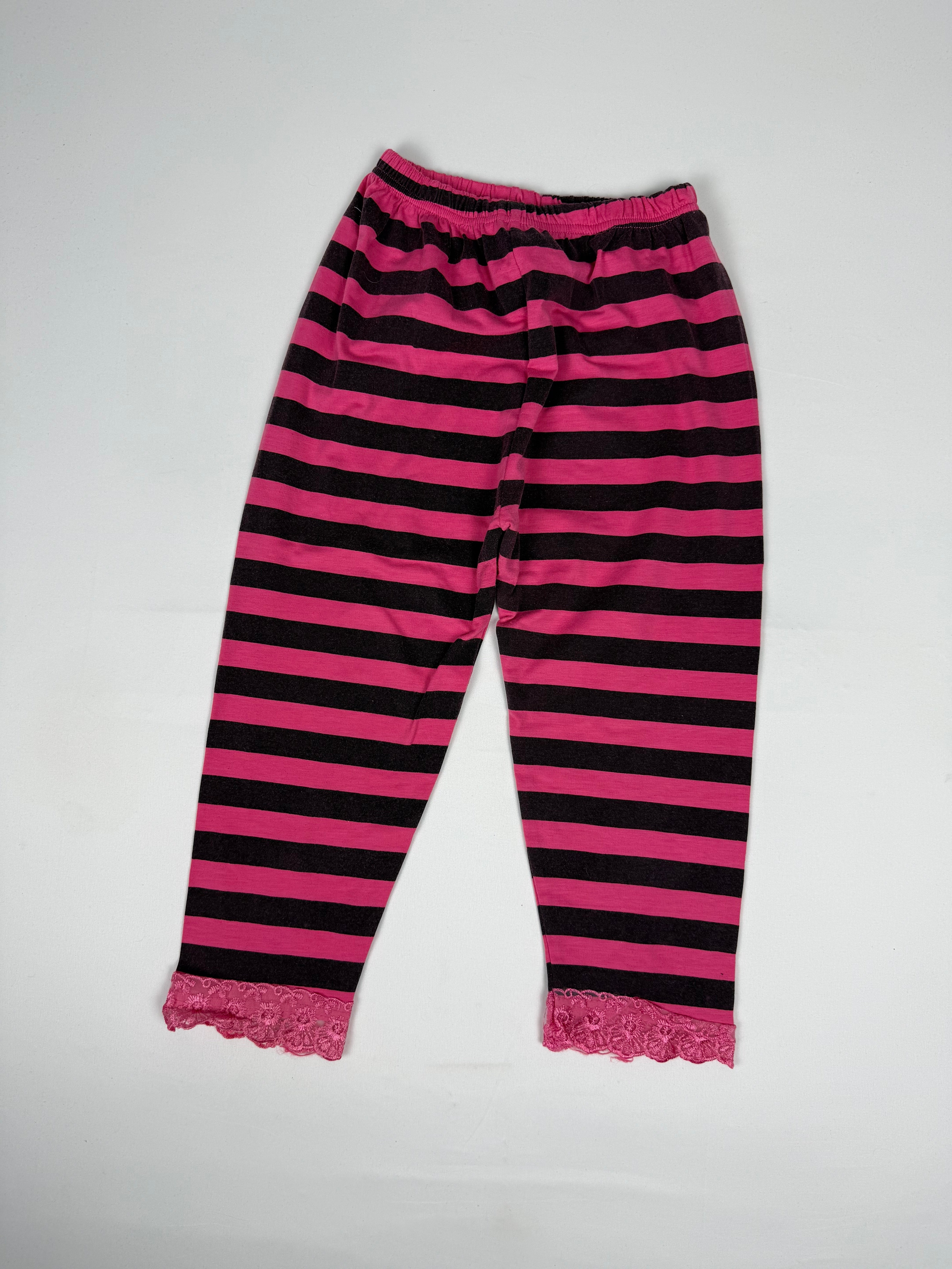 Pink & black striped leggings capri pants (XS)